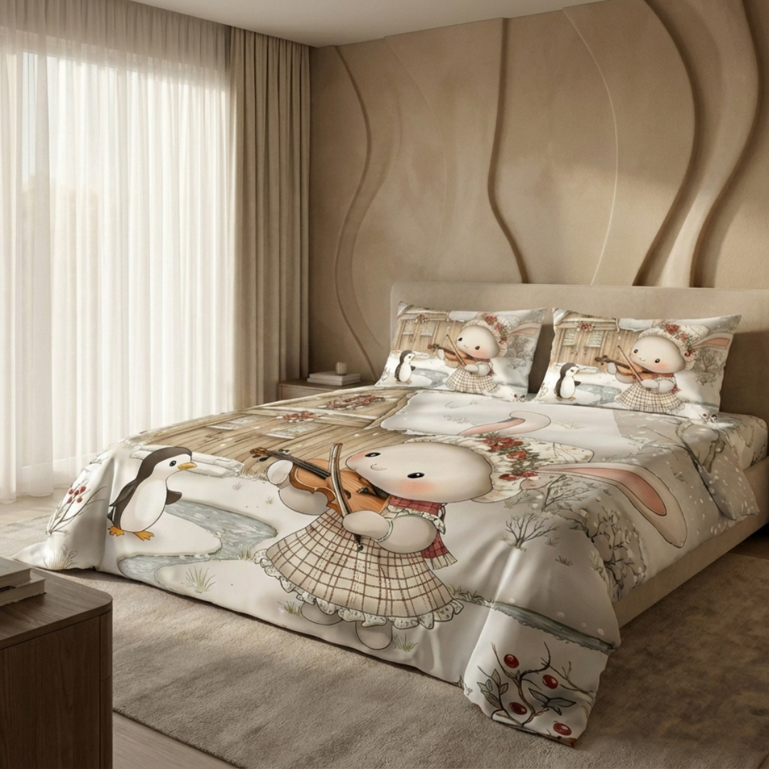 Fairy Tale Rabbit 7D Bedsheet Set – White