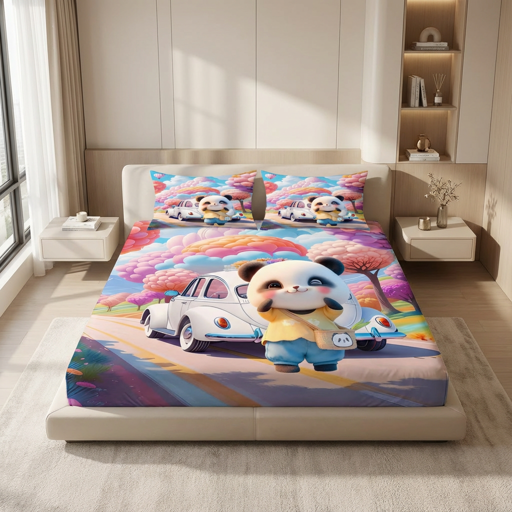 Fairy Tale Cute Panda 7D Bedsheet Set – Blue