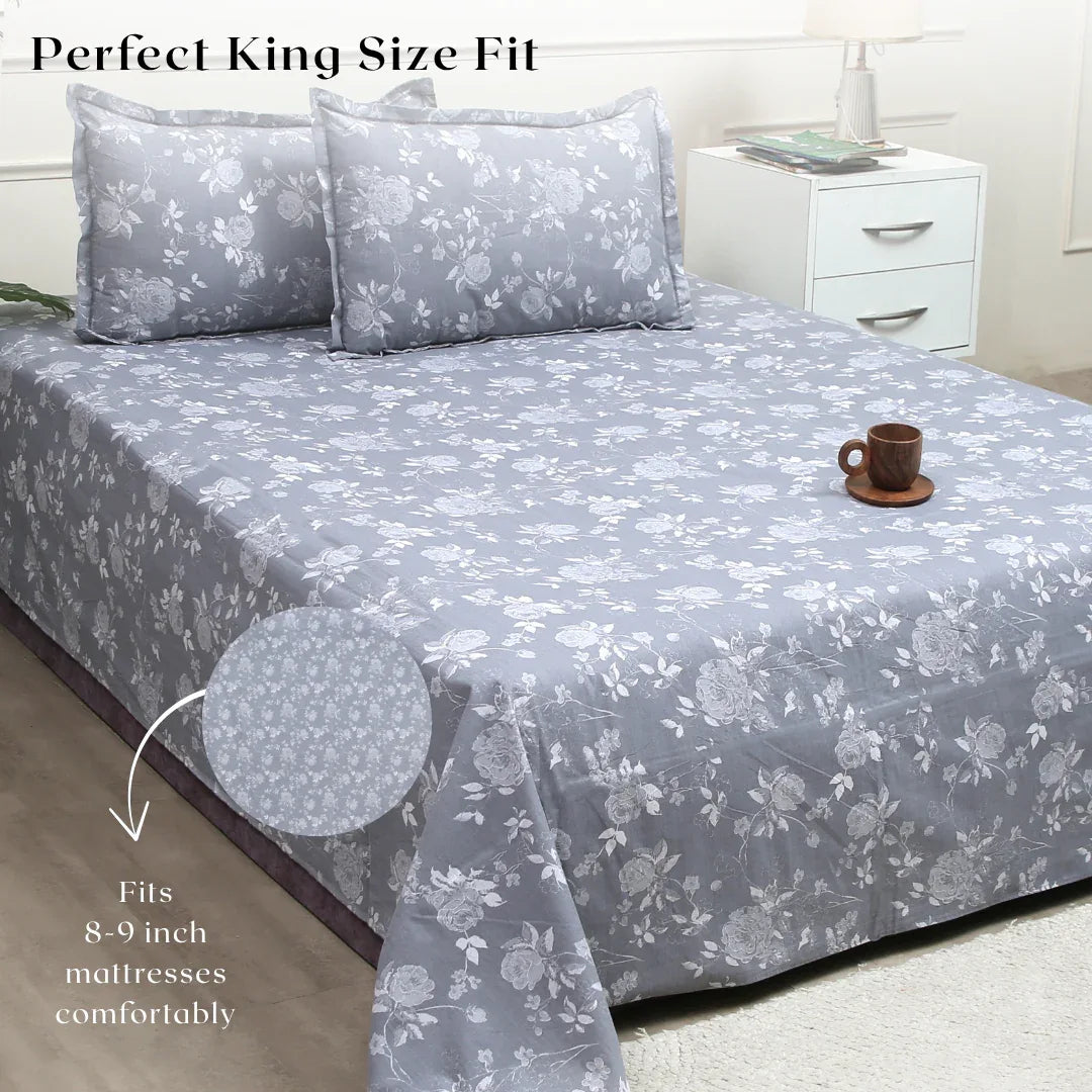 Royale Spread - Mercerized Cotton Bedsheet with two pillowcases | Gray - VIRASAAH