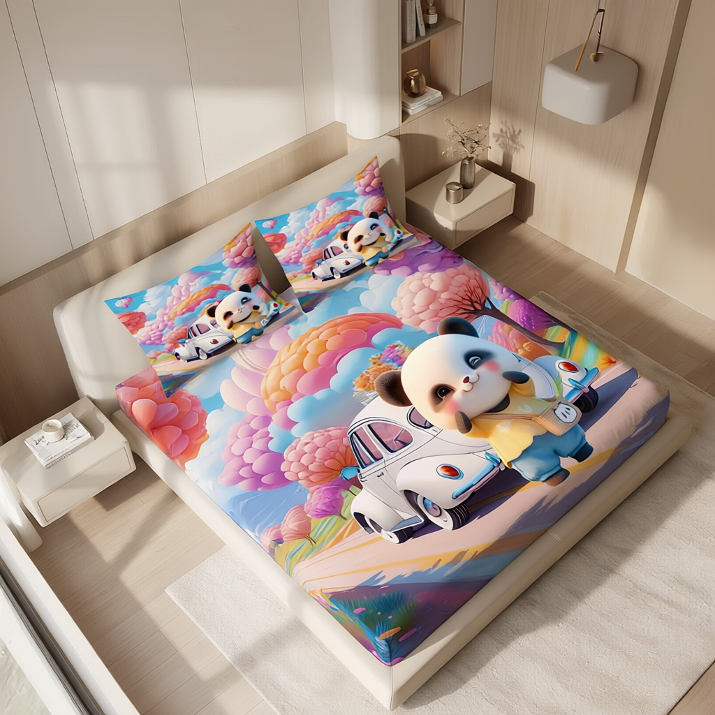 Fairy Tale Cute Panda 7D Bedsheet Set – Blue