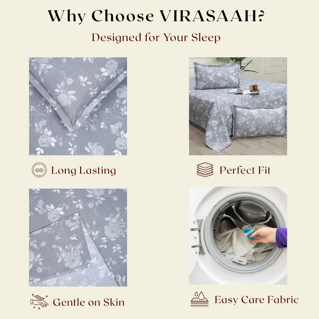 Royale Spread - Mercerized Cotton Bedsheet with two pillowcases | Gray - VIRASAAH