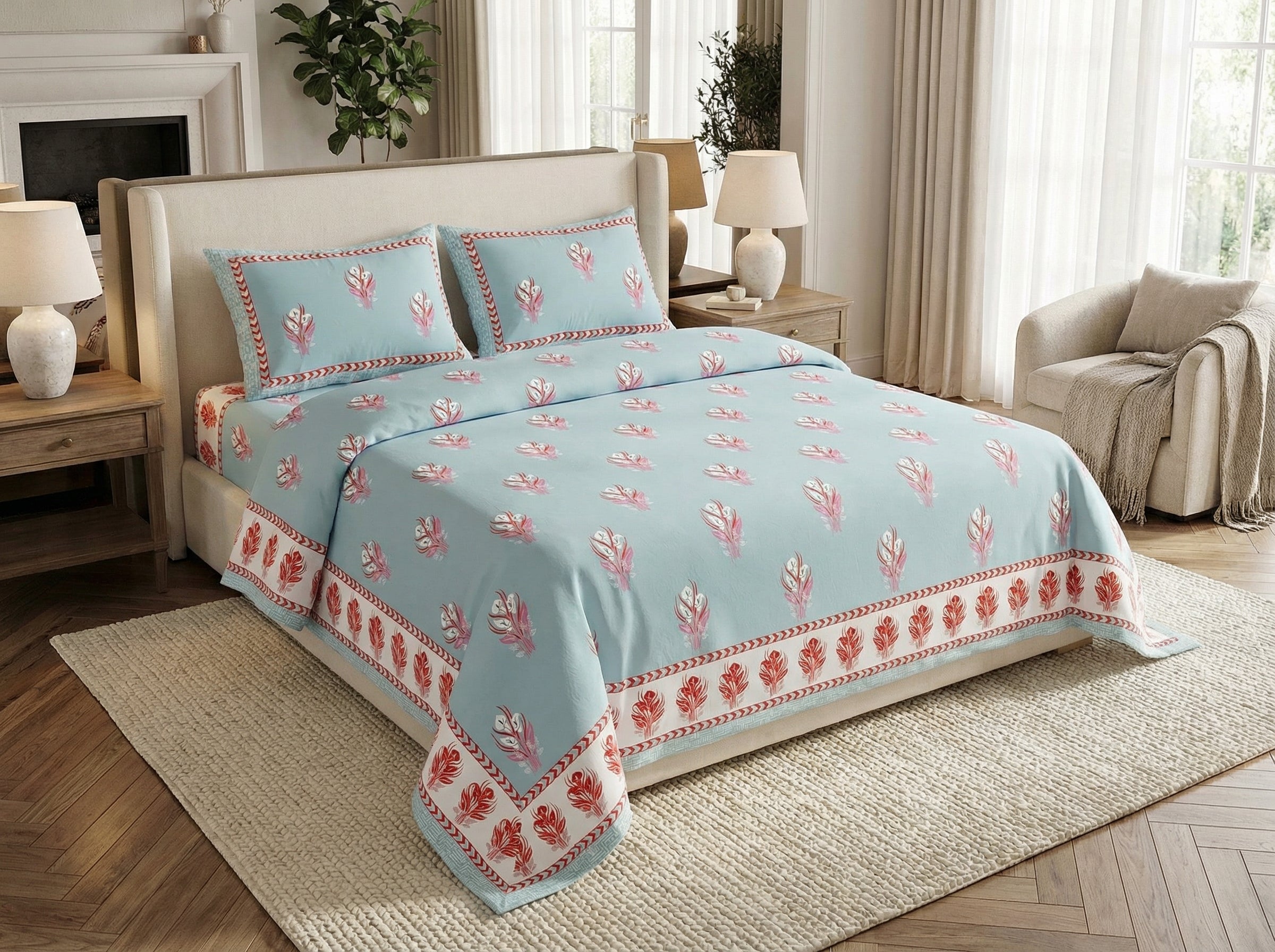 Mudraya - 350 TC Handblock Pure Cotton Bedsheet Set