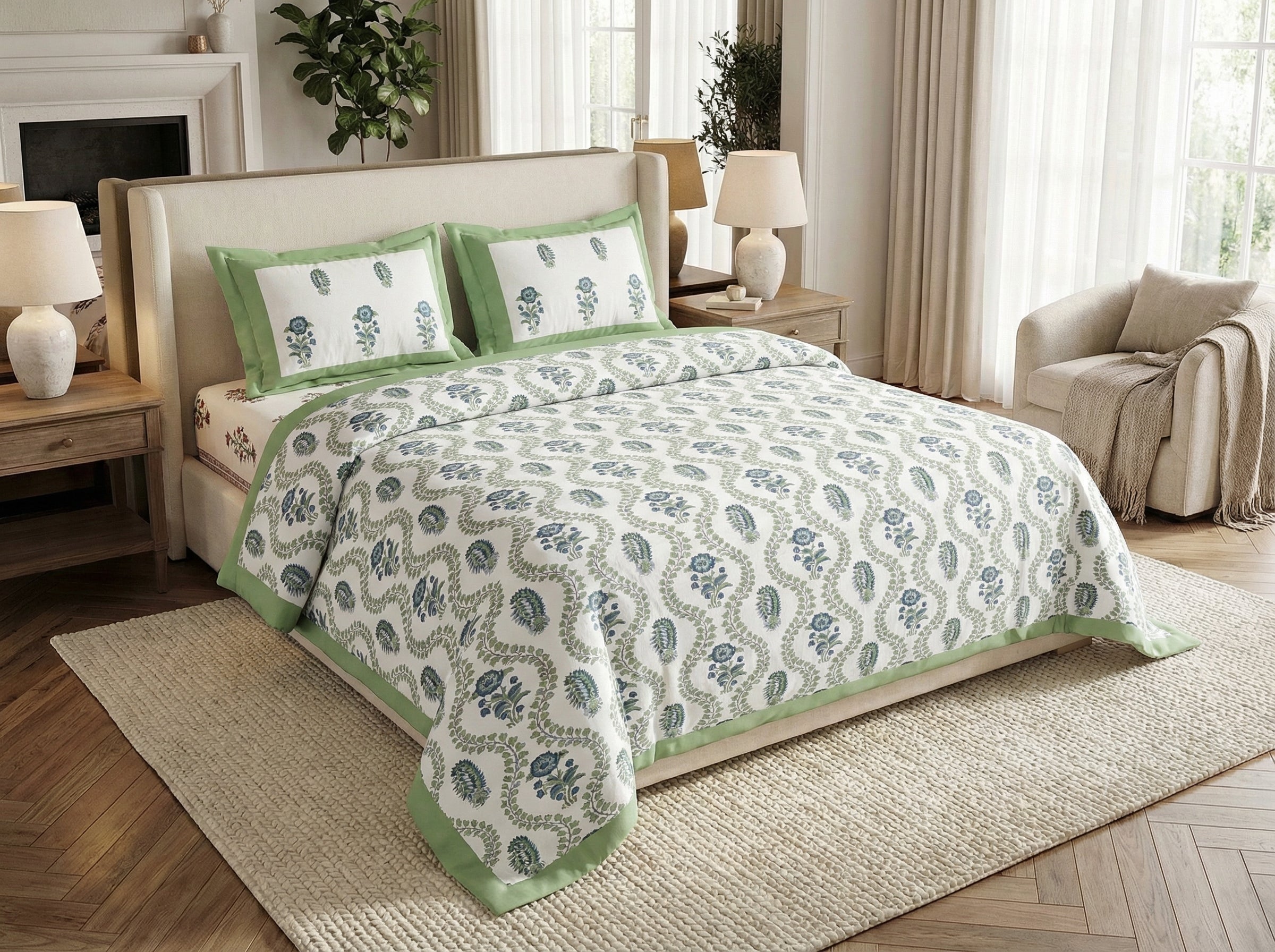 Mudriva - 350 TC Handblock Pure Cotton Bedsheet Set