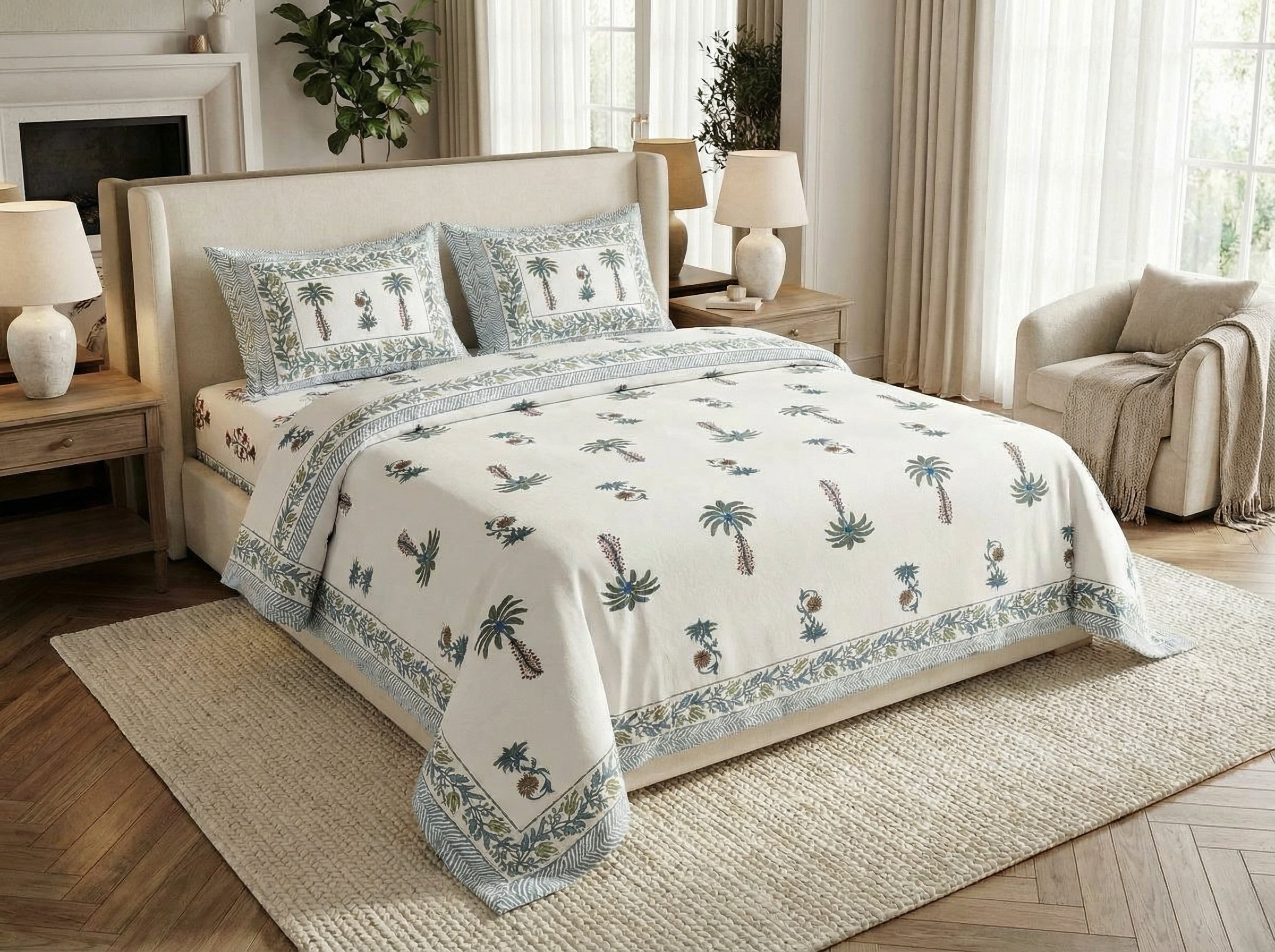 Sindhu - 350 TC Handblock Pure Cotton Bedsheet Set