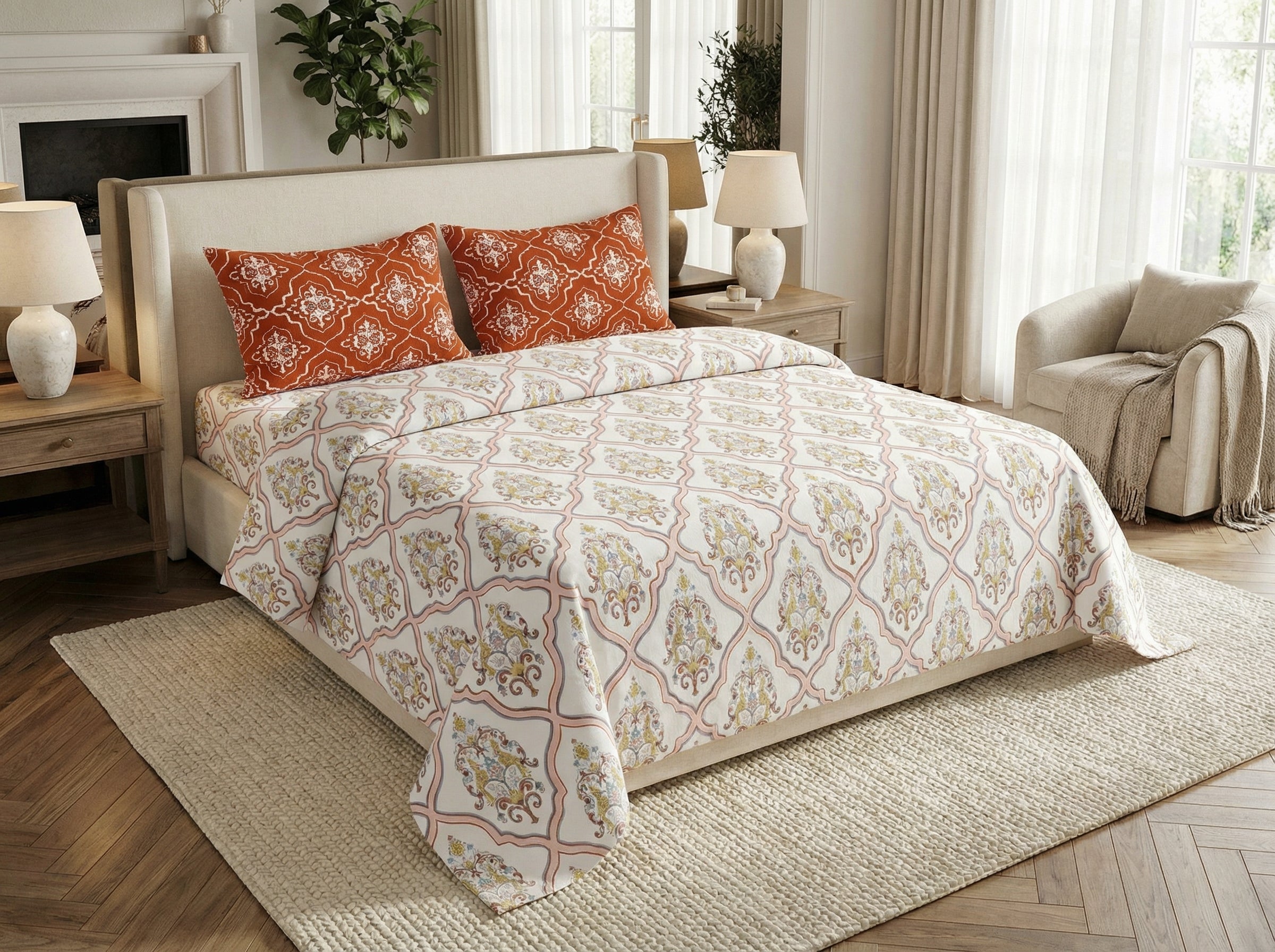 Nalanda - 350 TC Handblock Pure Cotton Bedsheet Set