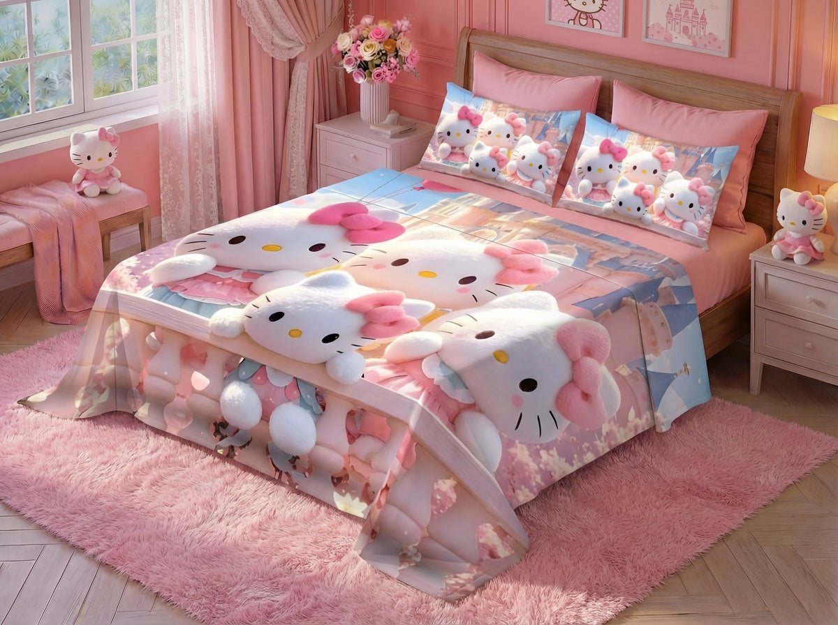 Fairy Tale Kitty Bliss 7D Bedsheet set - pink