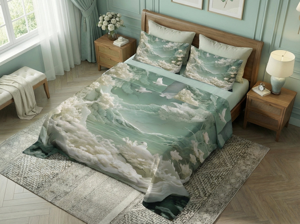 Fairy Tale Flying Doves 7D Bedsheet Set – Green