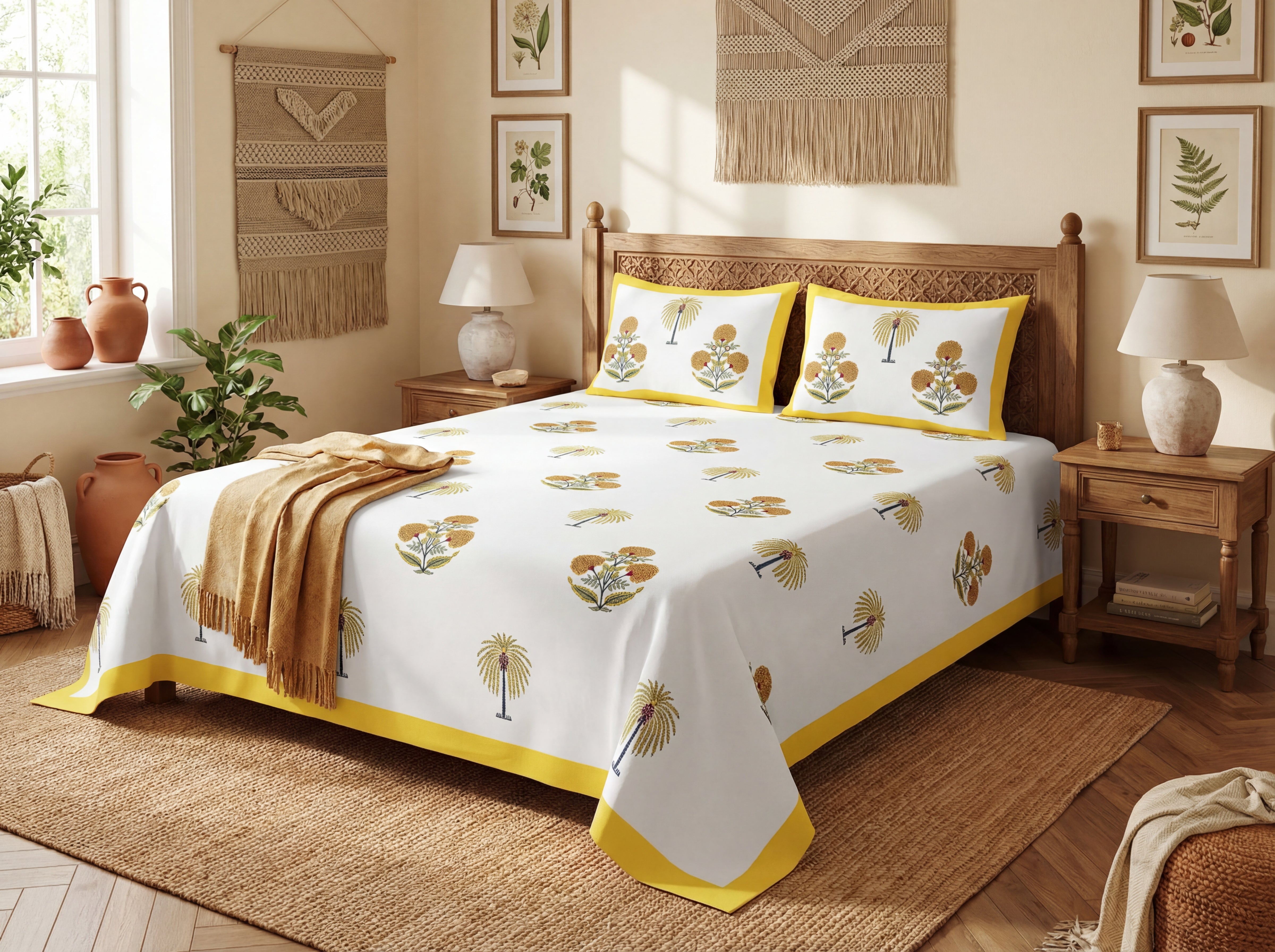 Aryavart - 350 TC Handblock Pure Cotton Bedsheet Set