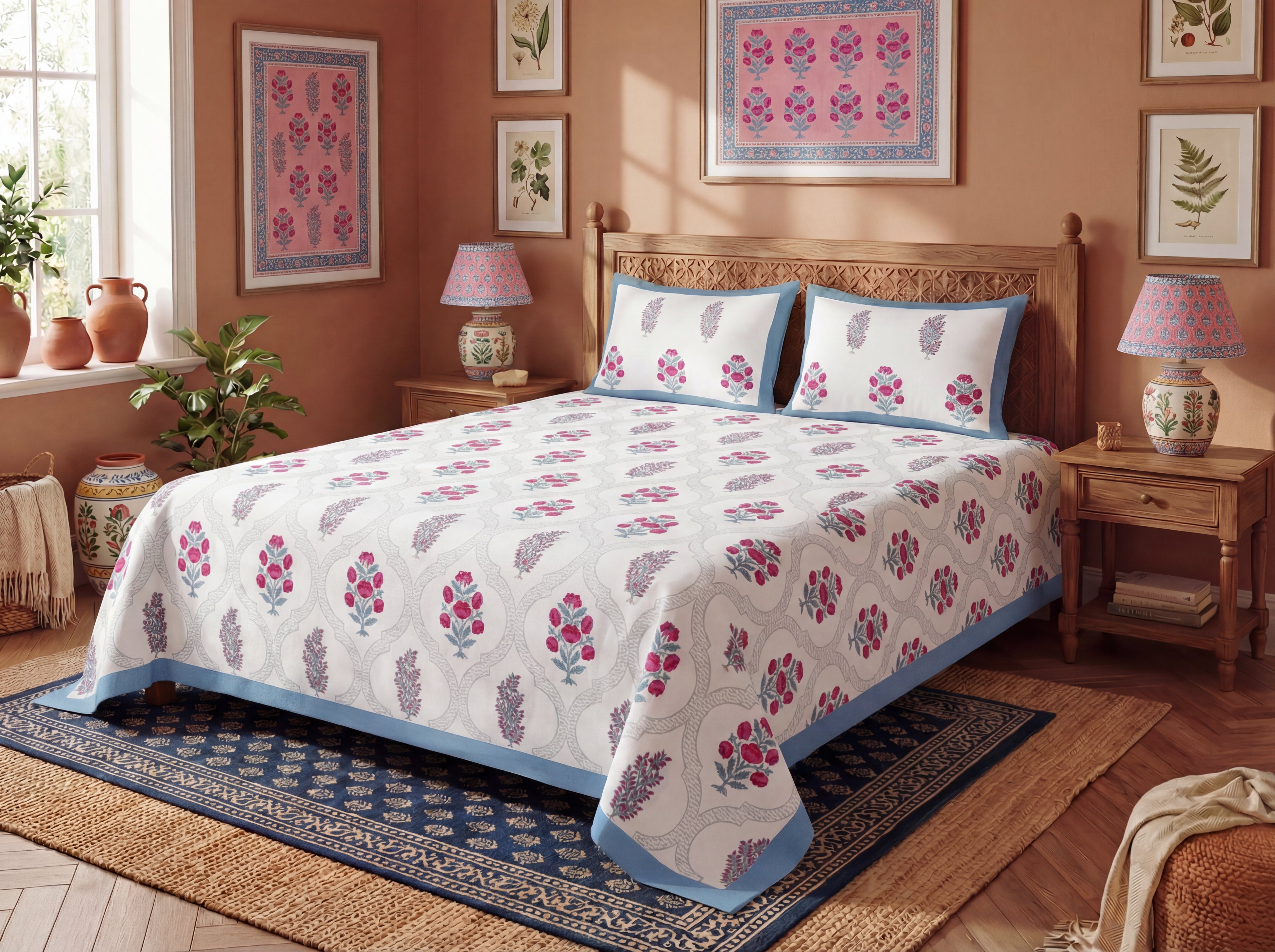 Vaibhav - 350 TC Handblock Pure Cotton Bedsheet Set