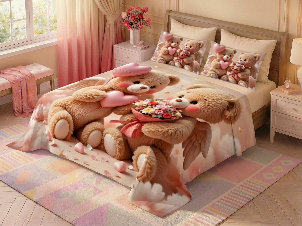 Fairy Tale Blush Bear 7D Bedsheet Set - Pink