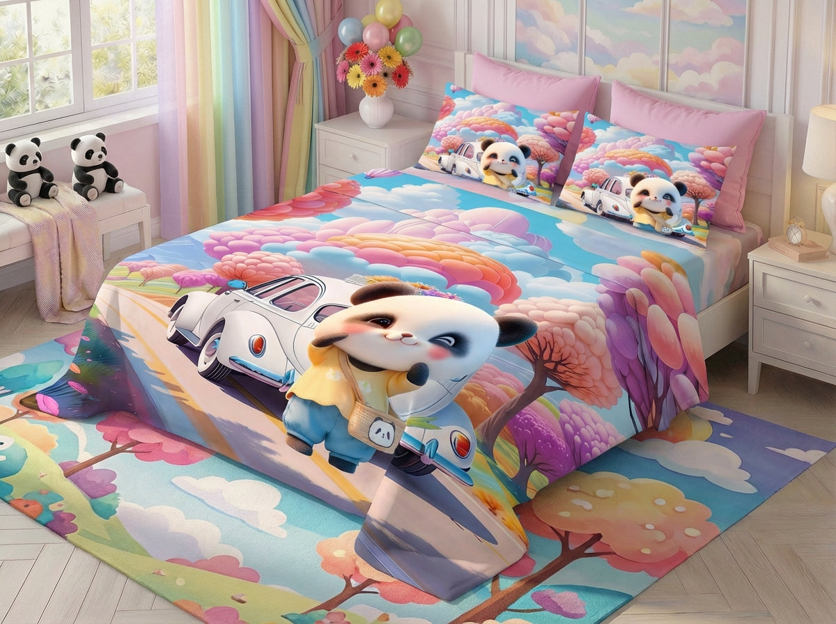 Fairy Tale Cute Panda 7D Bedsheet Set – Blue