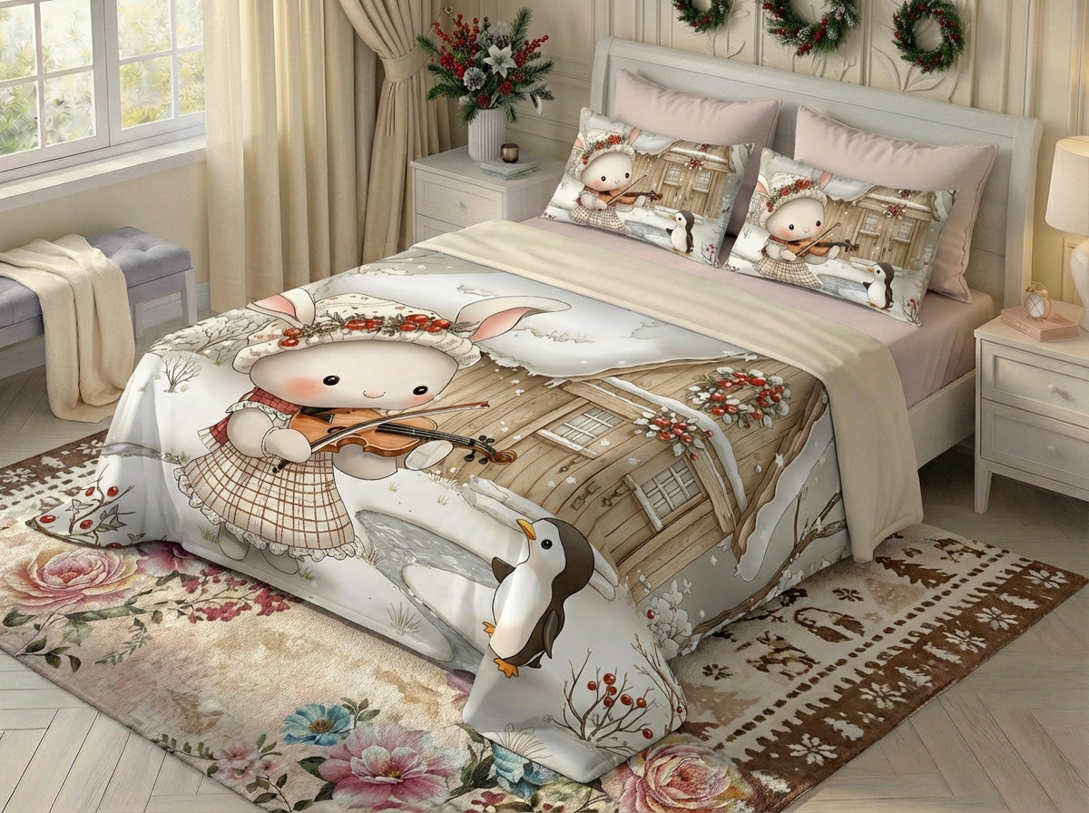 Fairy Tale Rabbit 7D Bedsheet Set – White
