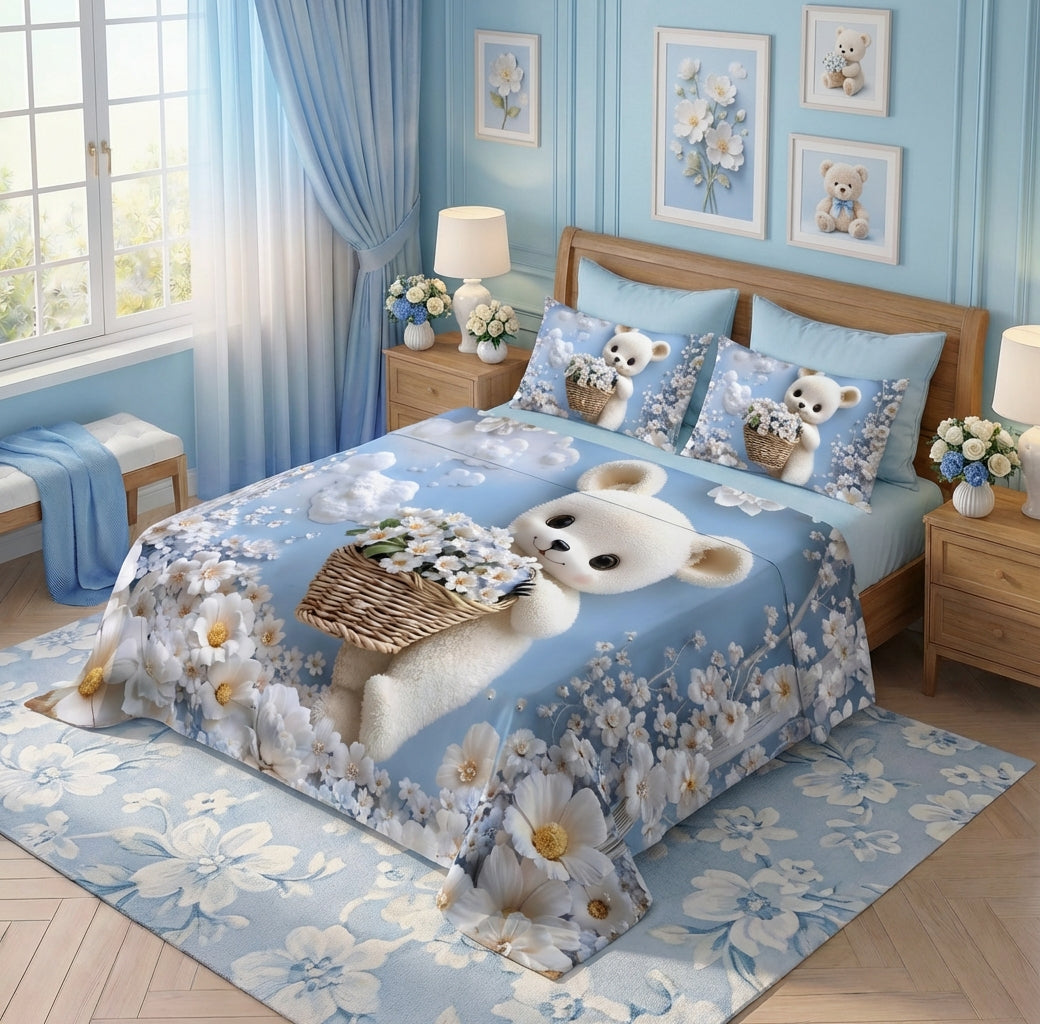 Fairy Tale Cozy Teddy 7D Bedsheet Set – Blue