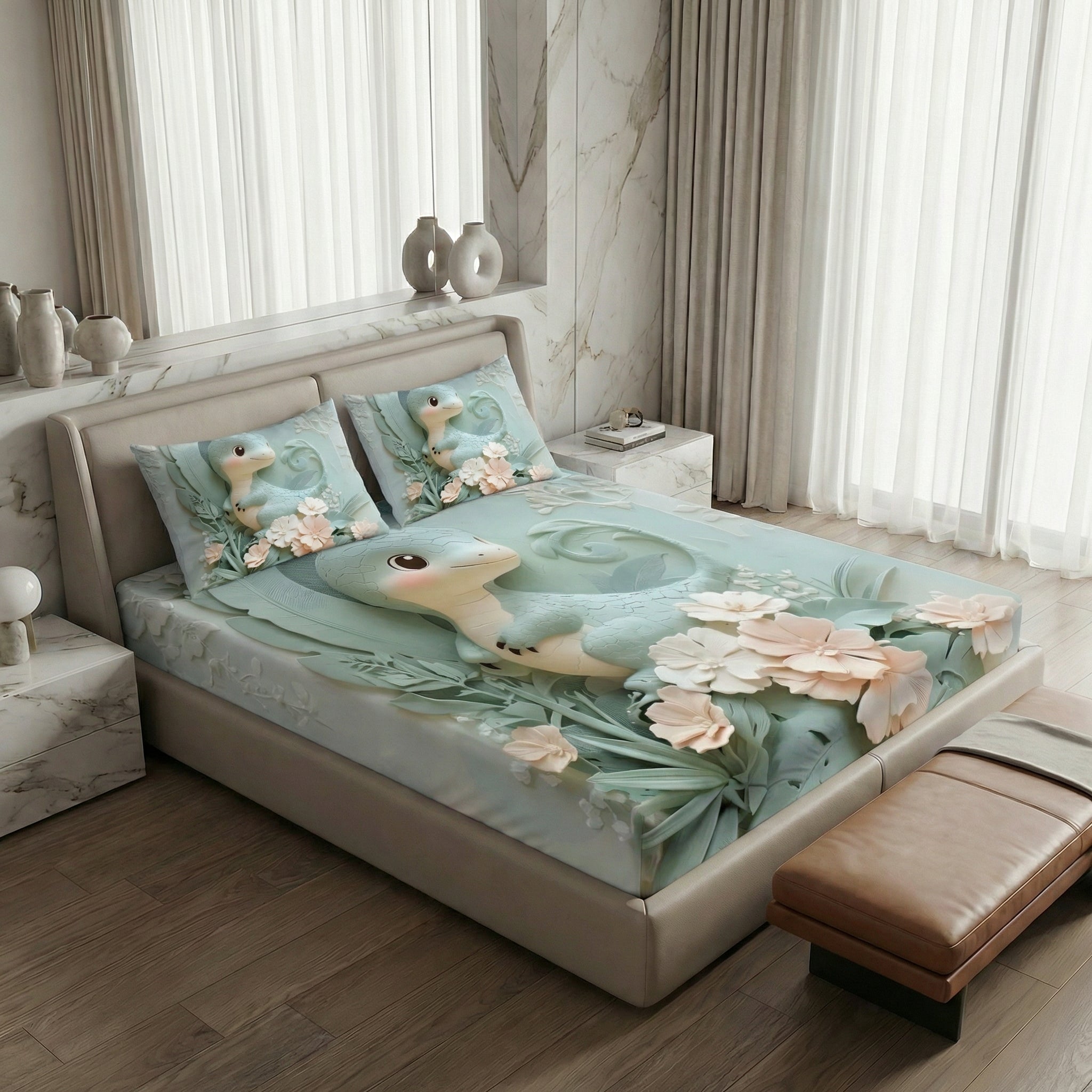 Fairy Tale Dragon 7D Bedsheet Set – Sage Green