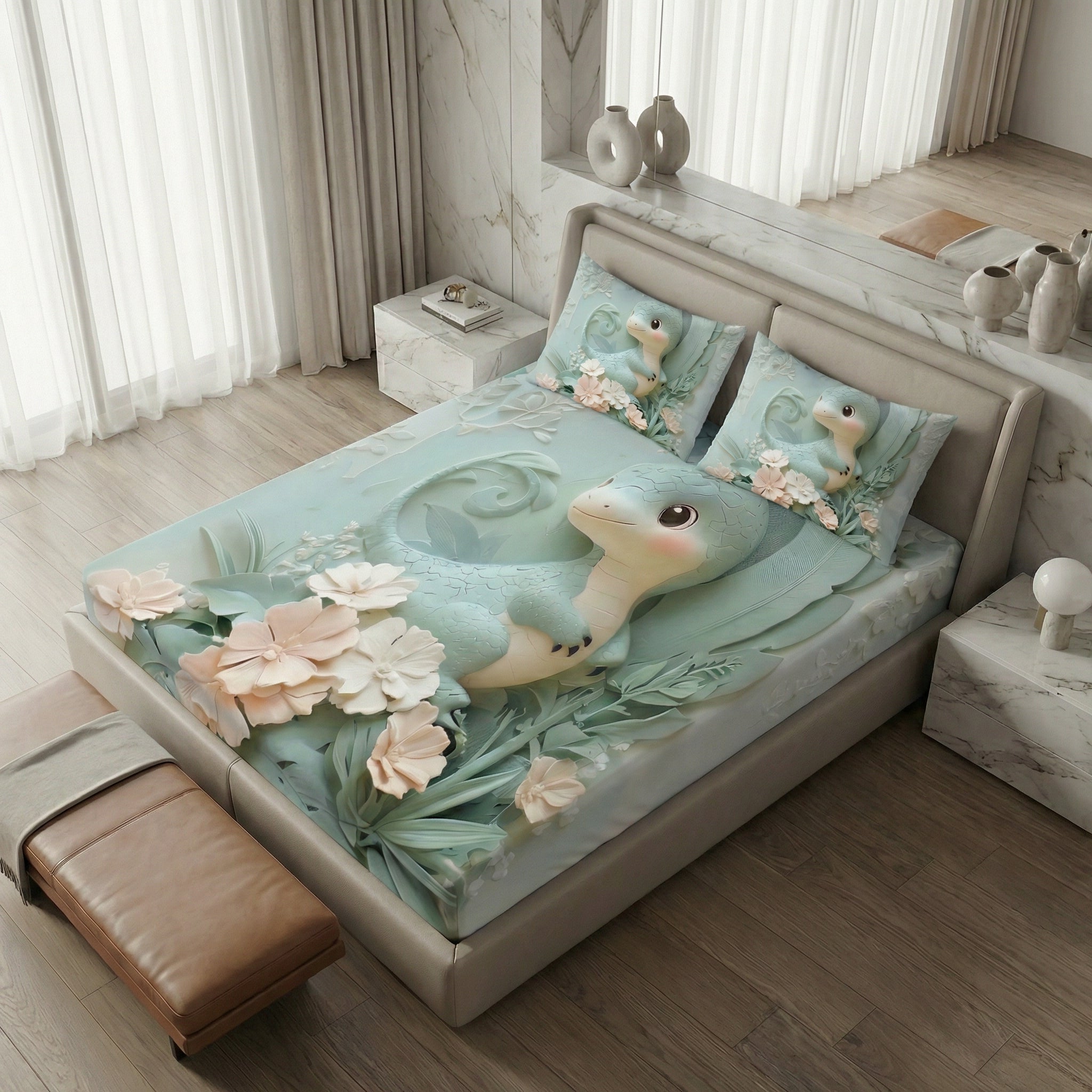 Fairy Tale Dragon 7D Bedsheet Set – Sage Green