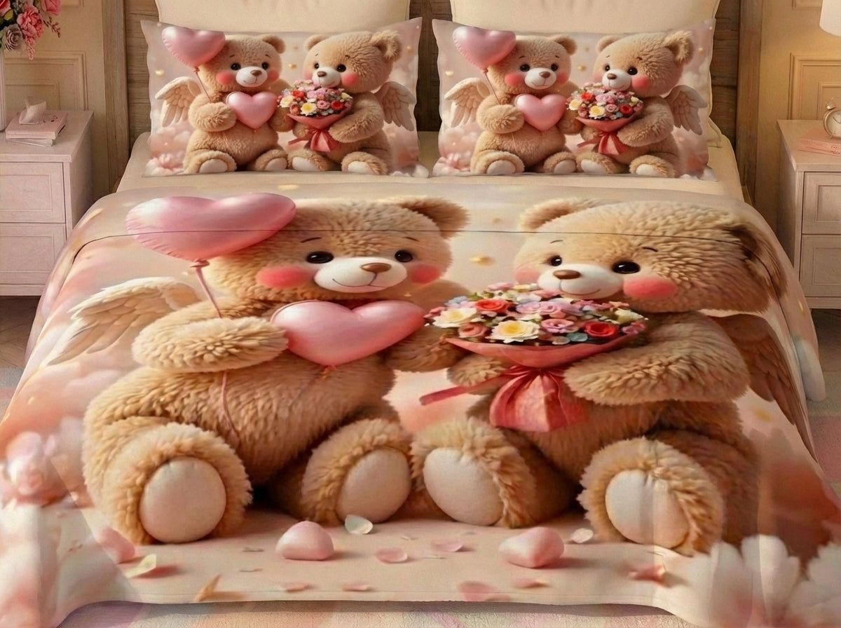 Fairy Tale Blush Bear 7D Bedsheet Set - Pink