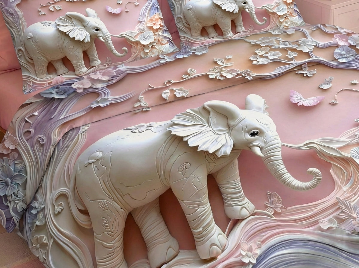 Fairy Tale Elephant 7D Bedsheet Set – Pink