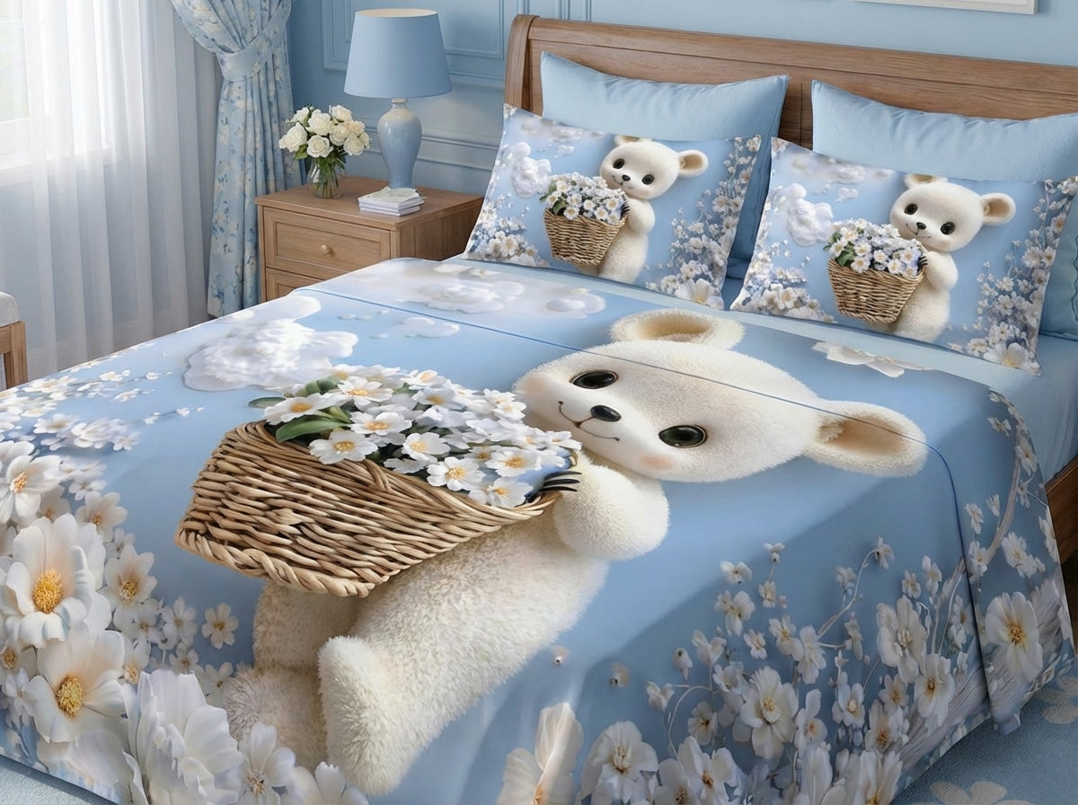 Fairy Tale Cozy Teddy 7D Bedsheet Set – Blue