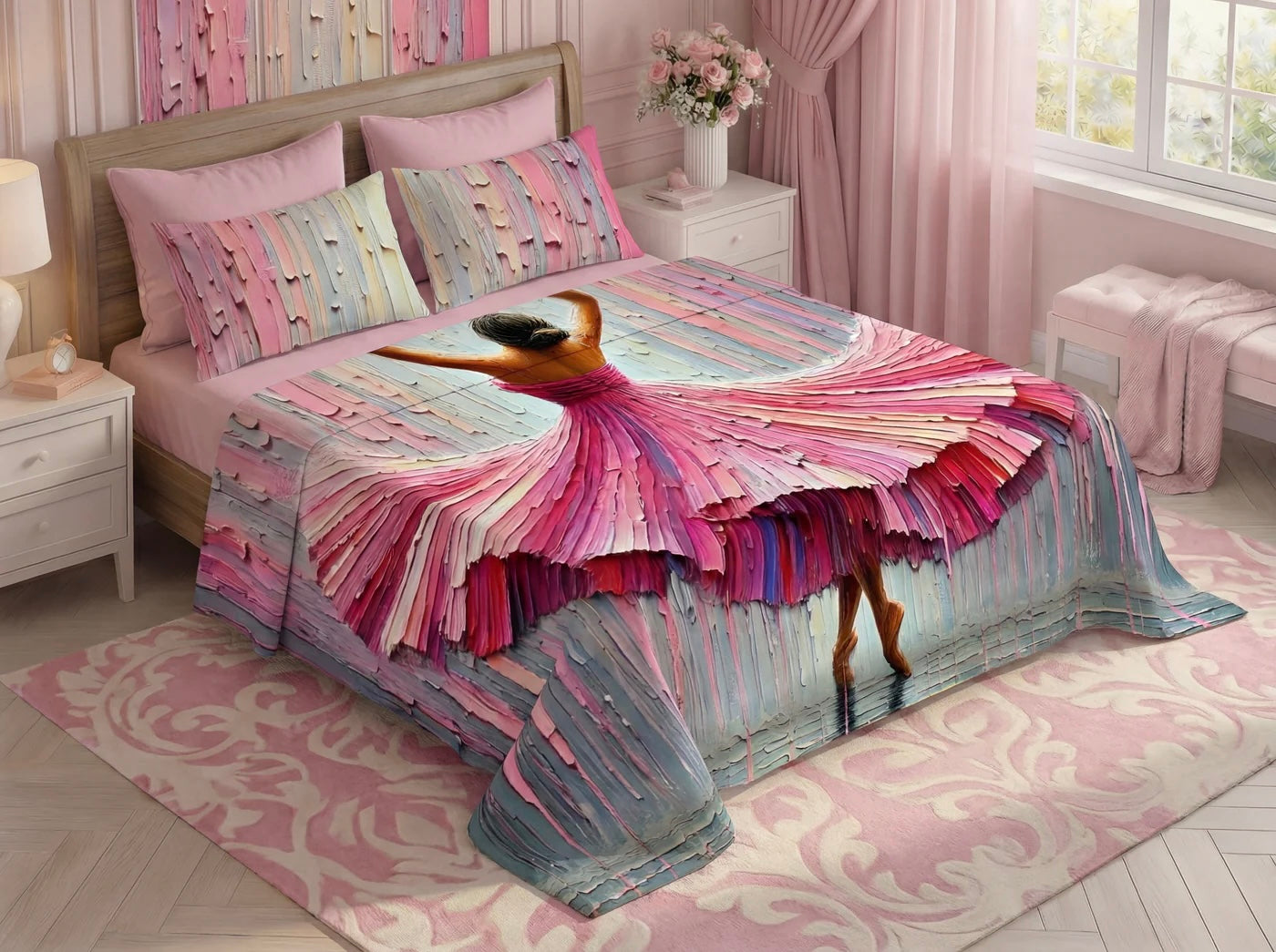 Fairy Tale Dancing Girl 7d Bedsheet Set - Pink