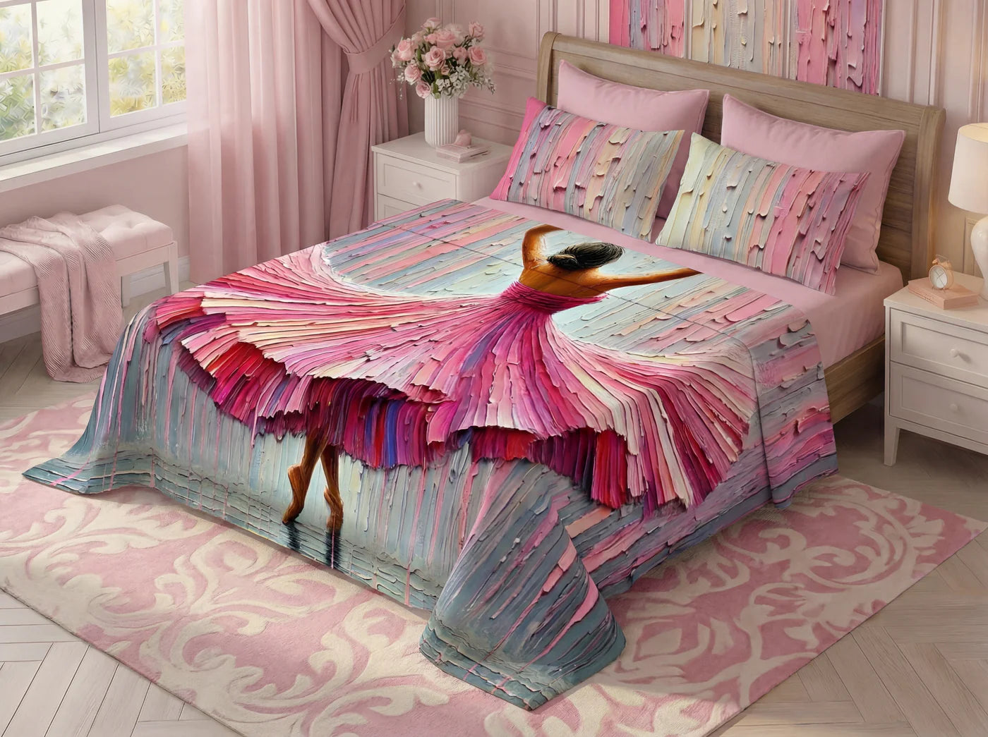 Fairy Tale Dancing Girl 7d Bedsheet Set - Pink
