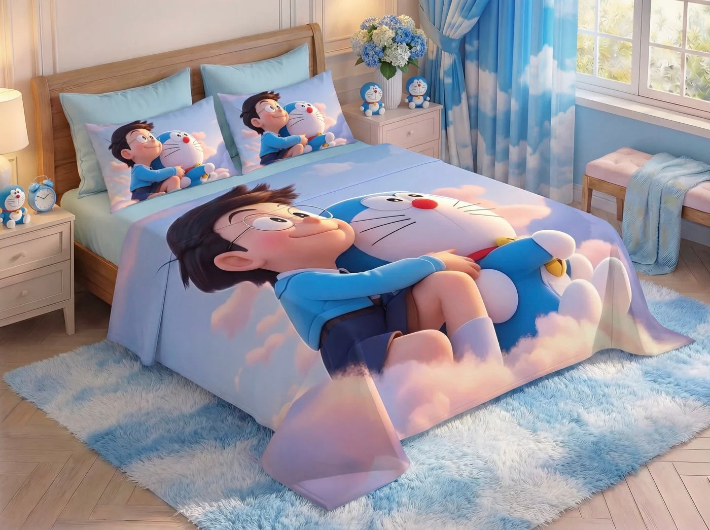 Fairy Tale Doraemon 7D Bedsheet Set - (blue)