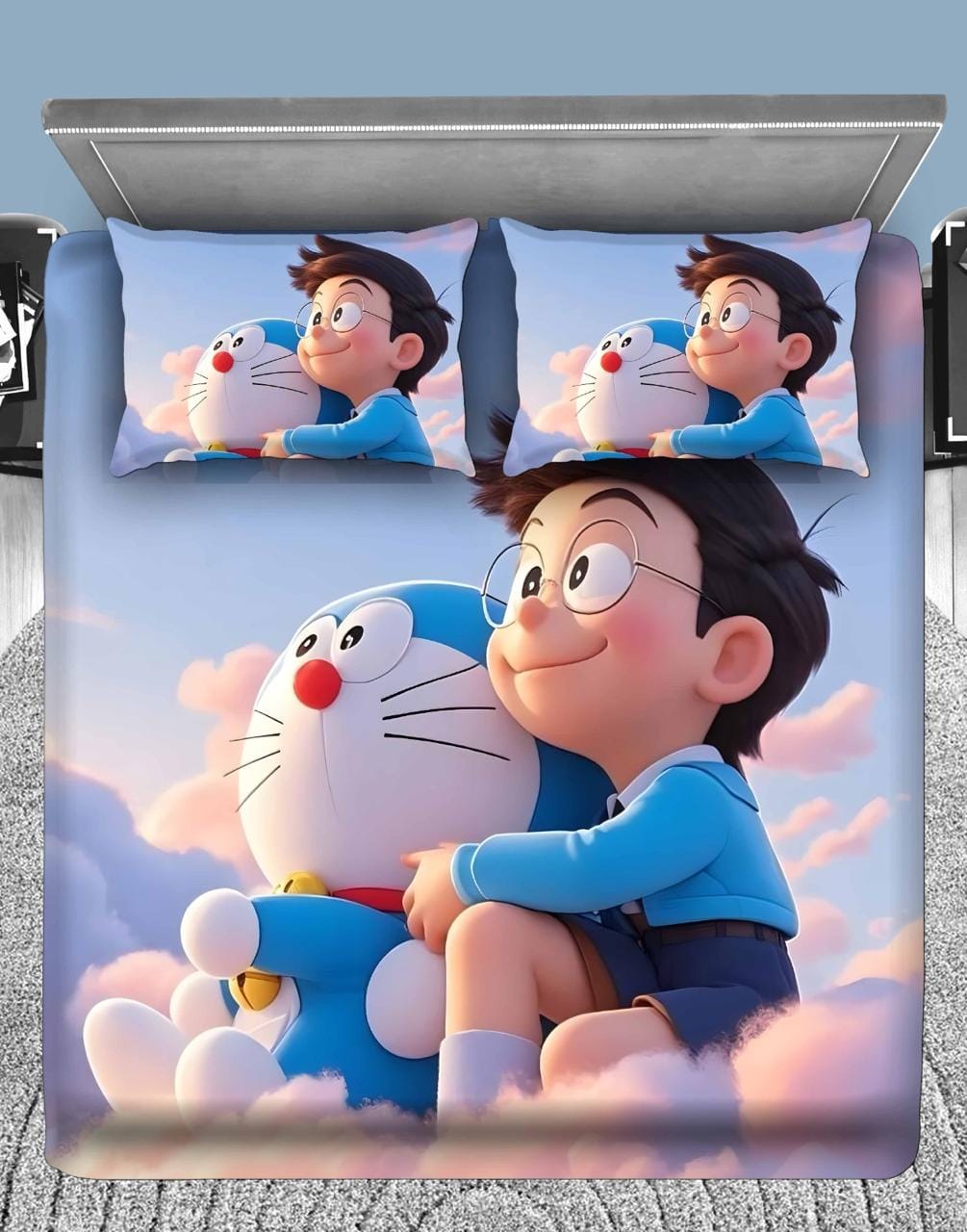 Fairy Tale Doraemon 7D Bedsheet Set - (blue)