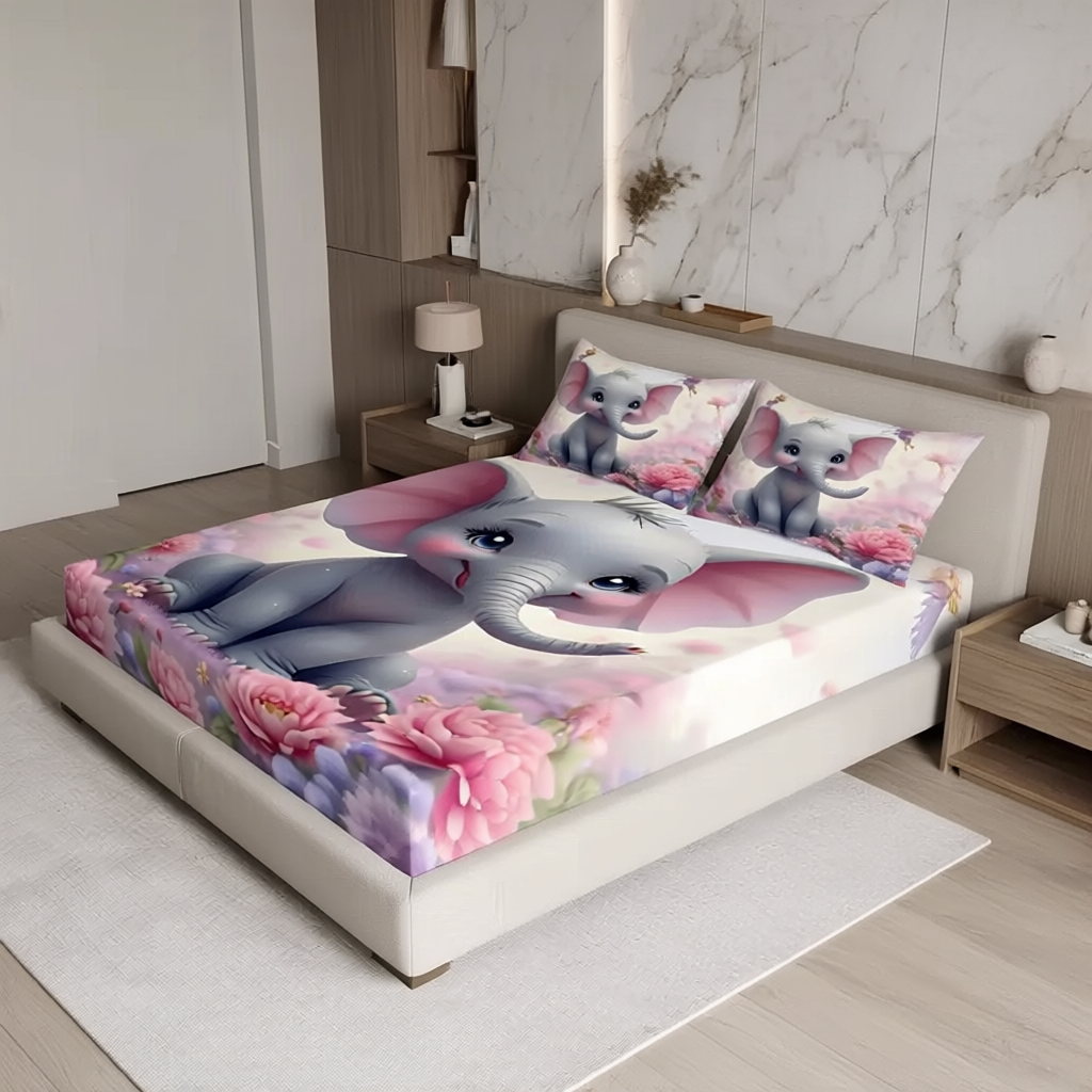 Fairy Tale Baby Elephant 7D Bedsheet Set – Pink