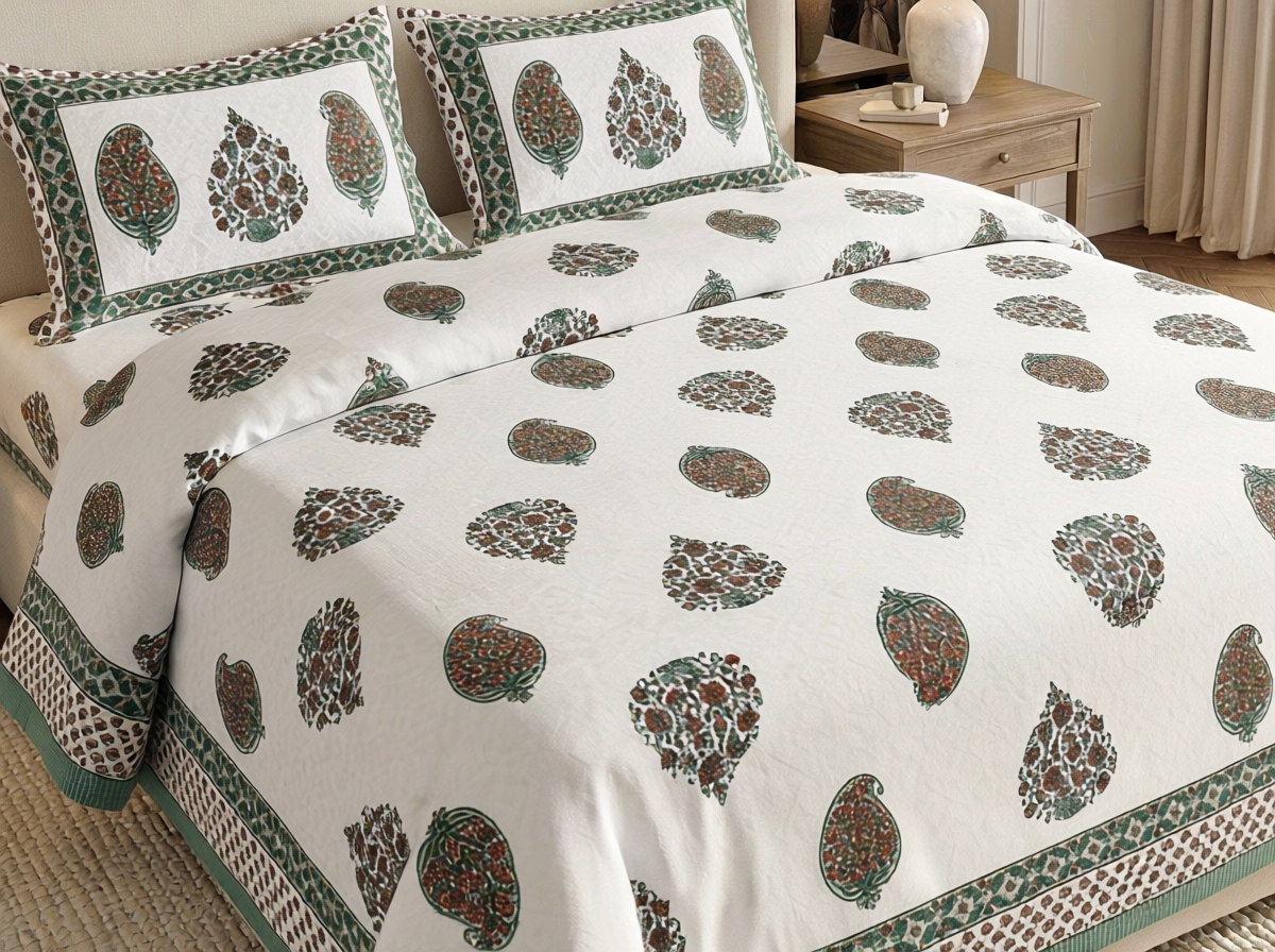 Rangrekha - 350 TC Handblock Pure Cotton Bedsheet Set