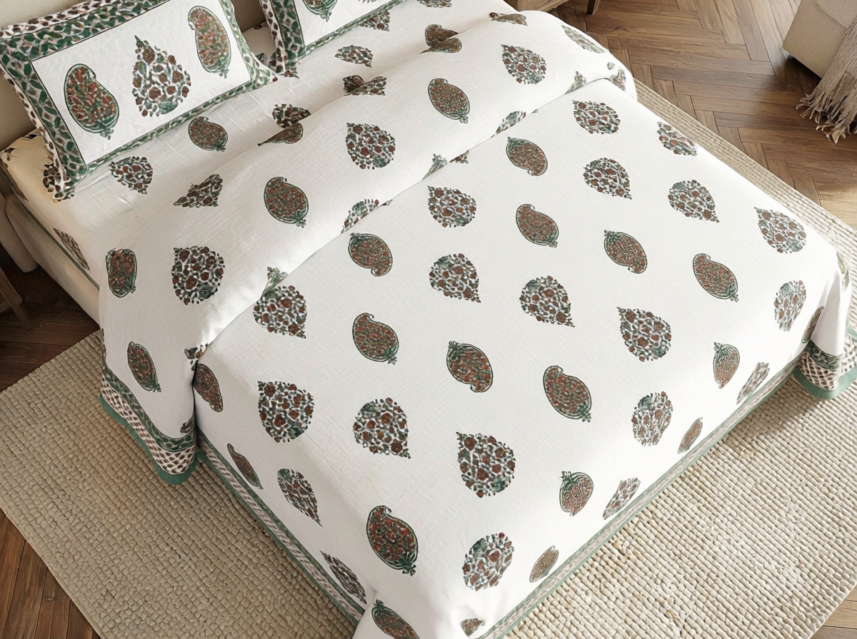 Rangrekha - 350 TC Handblock Pure Cotton Bedsheet Set