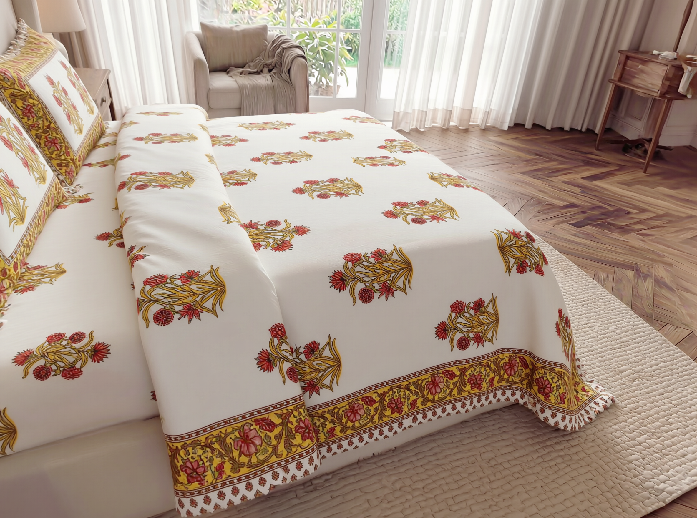 Anokhi - 350 TC Handblock Pure Cotton Bedsheet set
