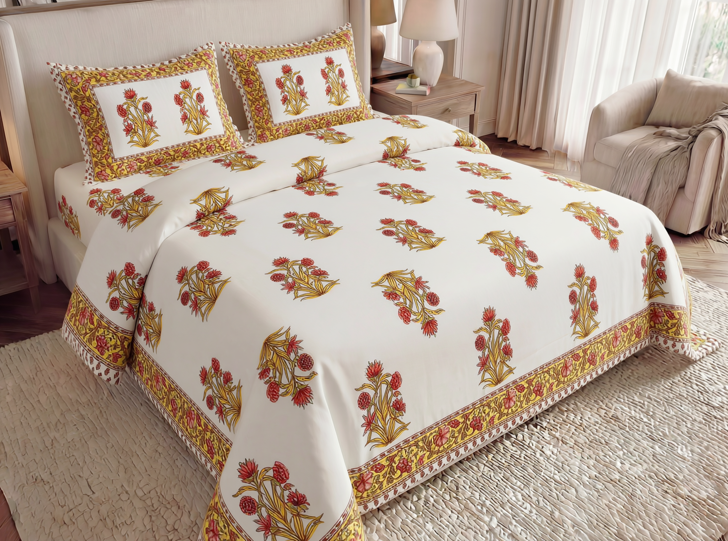 Anokhi - 350 TC Handblock Pure Cotton Bedsheet set