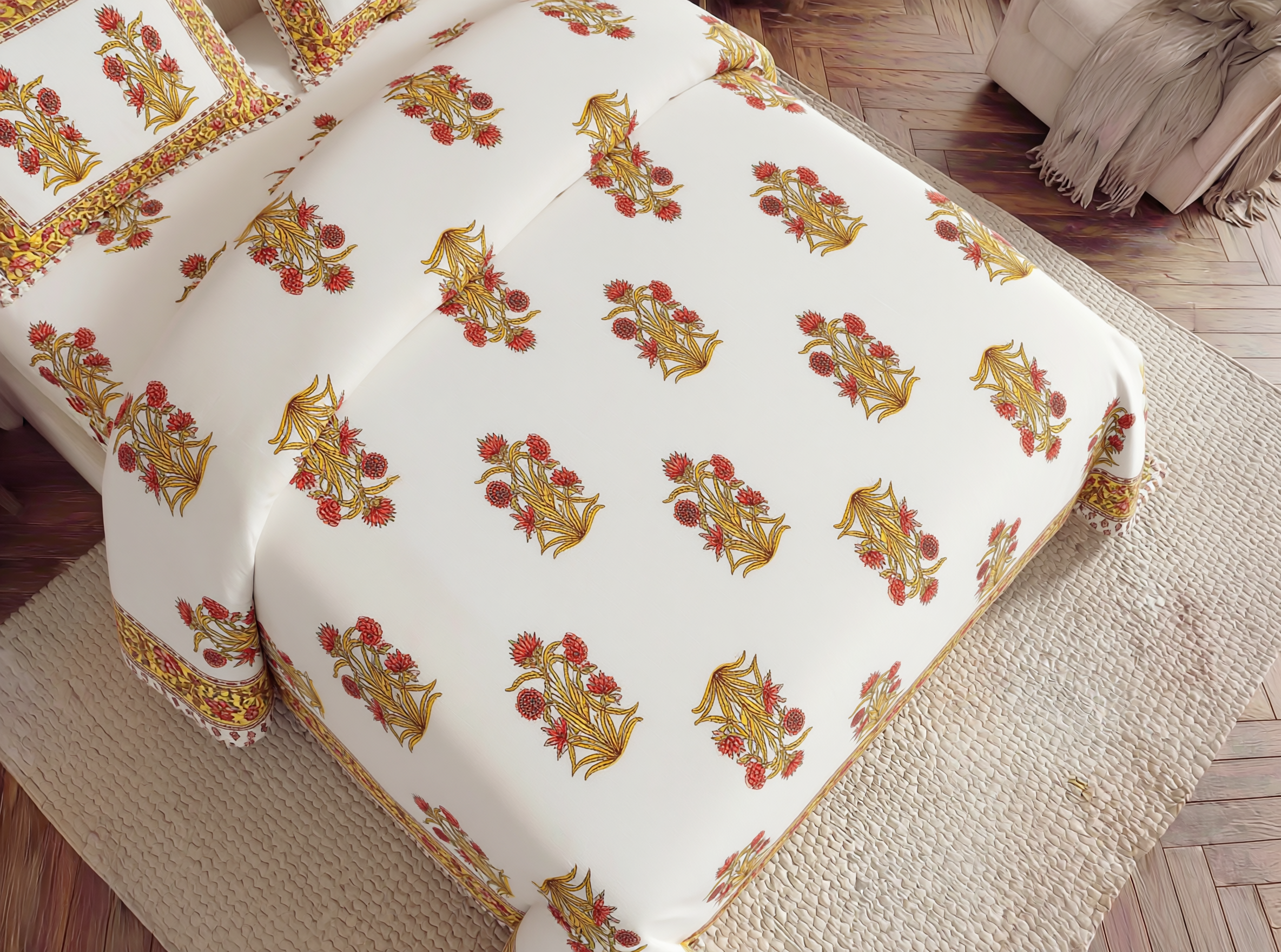 Anokhi - 350 TC Handblock Pure Cotton Bedsheet set