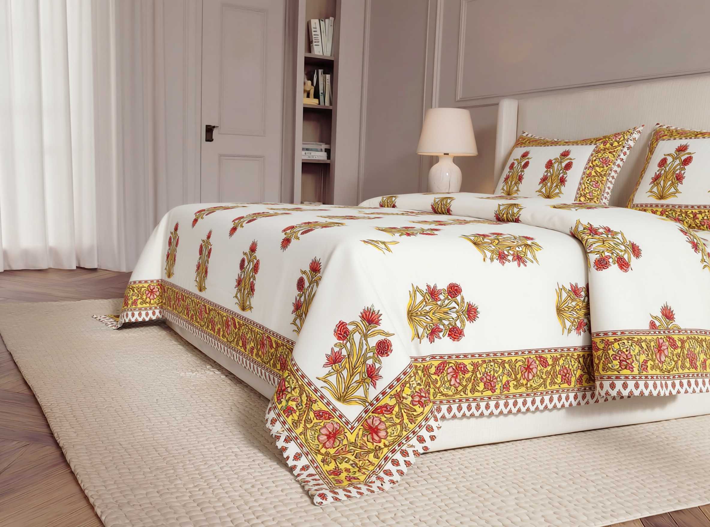 Anokhi - 350 TC Handblock Pure Cotton Bedsheet set