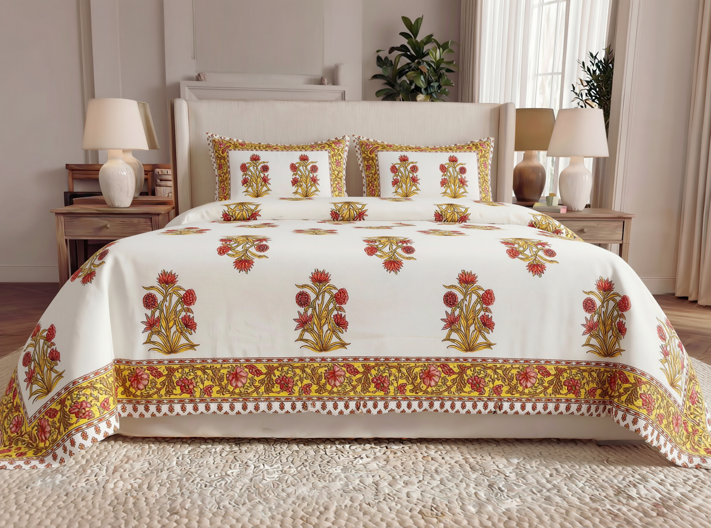 Anokhi - 350 TC Handblock Pure Cotton Bedsheet set