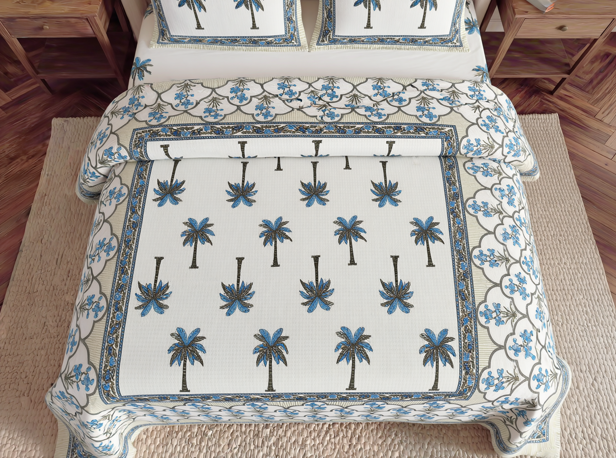 Floral - 350 TC Handblock Pure Cotton Bedsheet Set