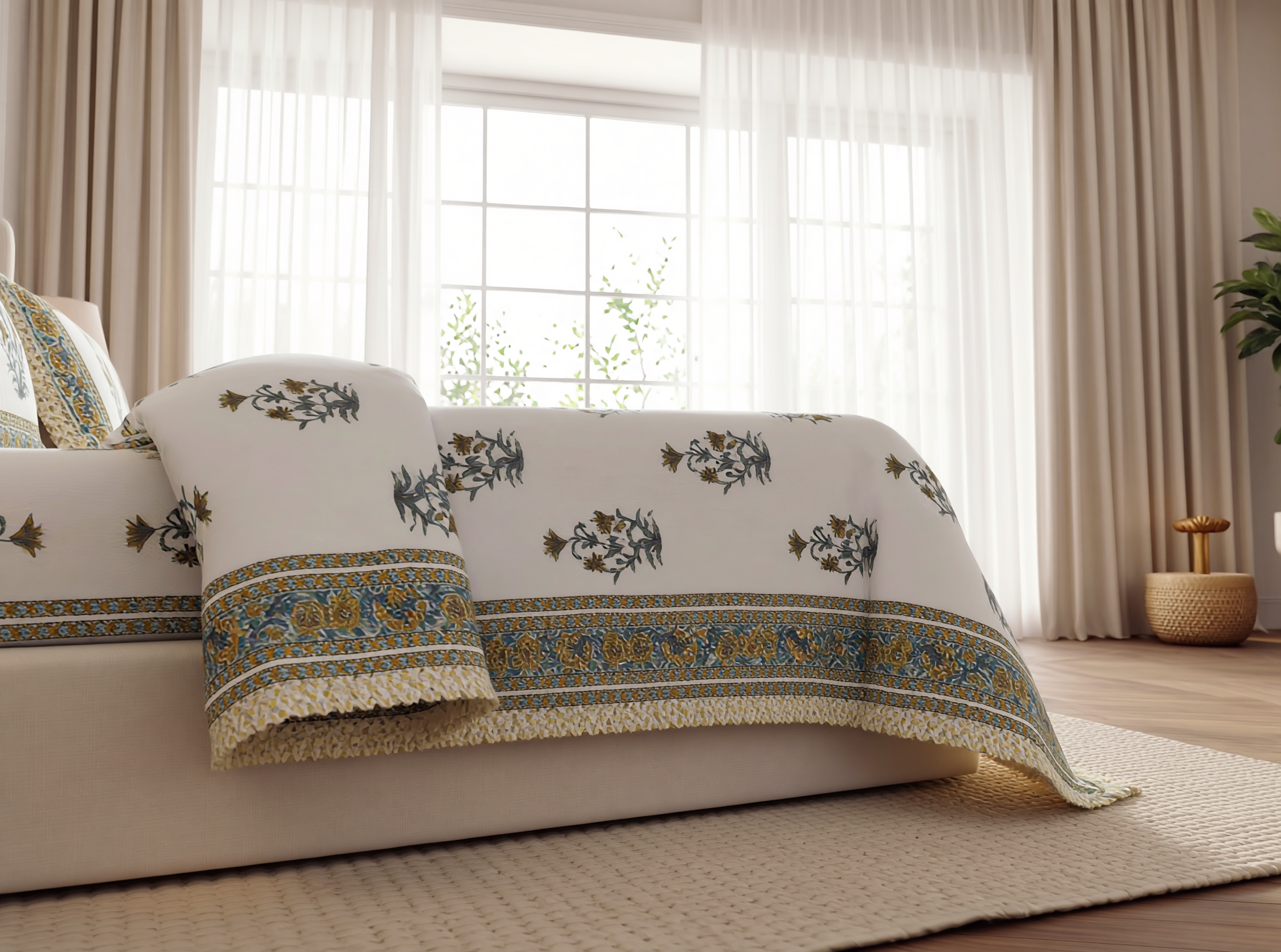 Rajwara - 350 TC Handblock Pure Cotton Bedsheet Set