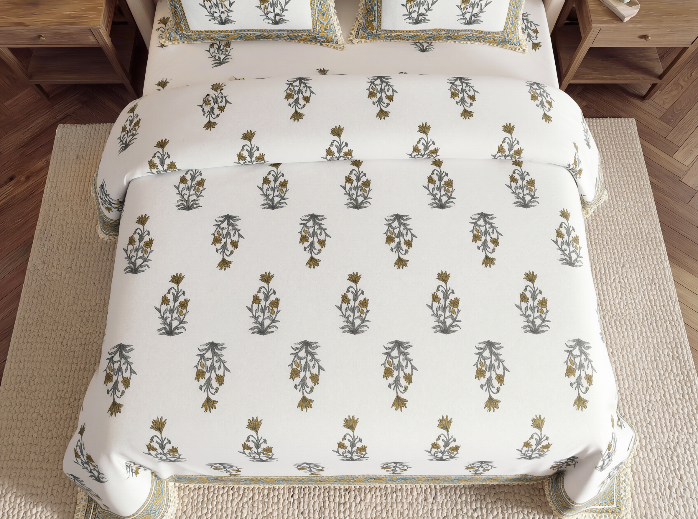 Rajwara - 350 TC Handblock Pure Cotton Bedsheet Set