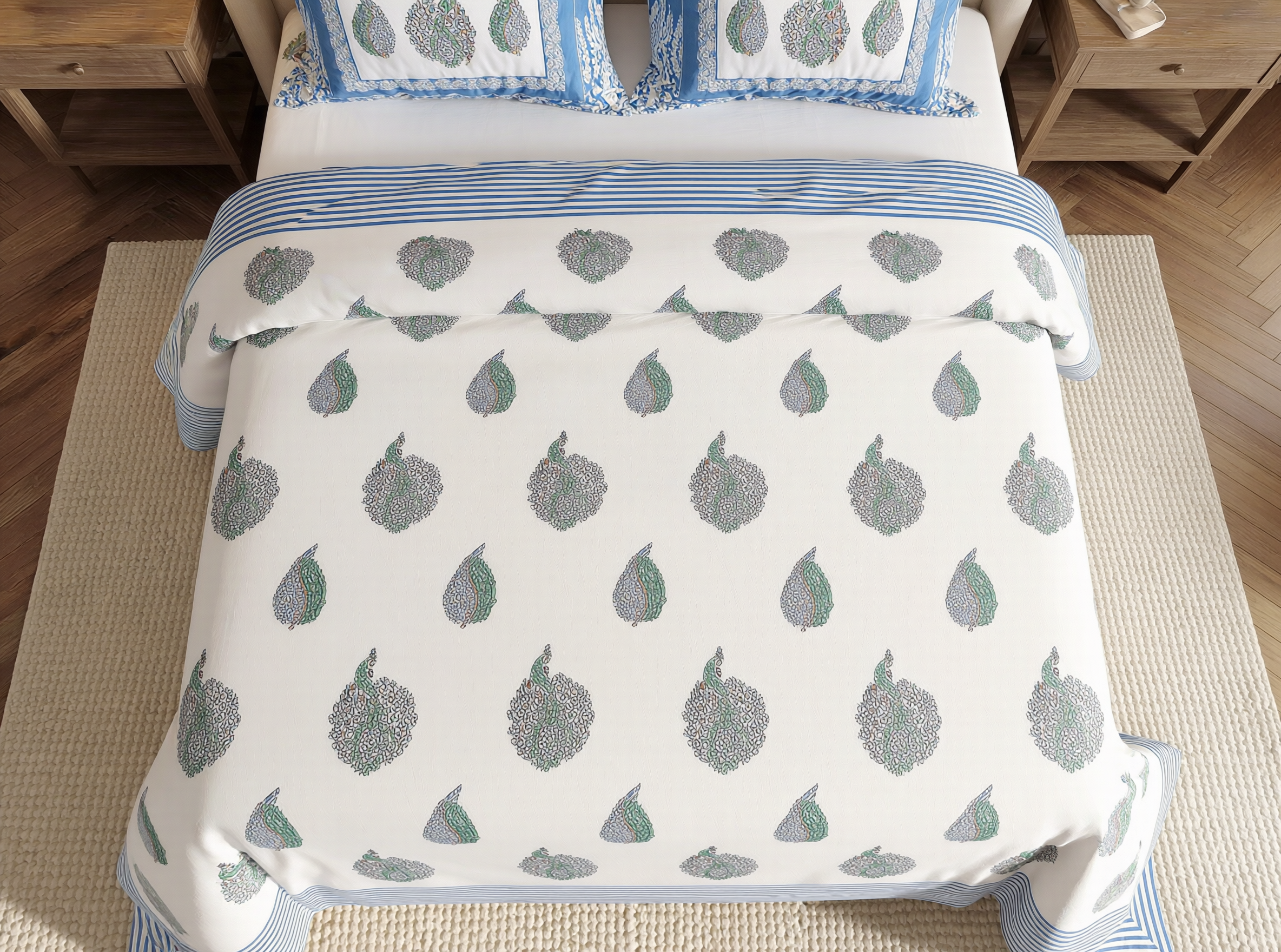 Chandragupta - 350 TC Handblock Pure Cotton Bedsheet Set