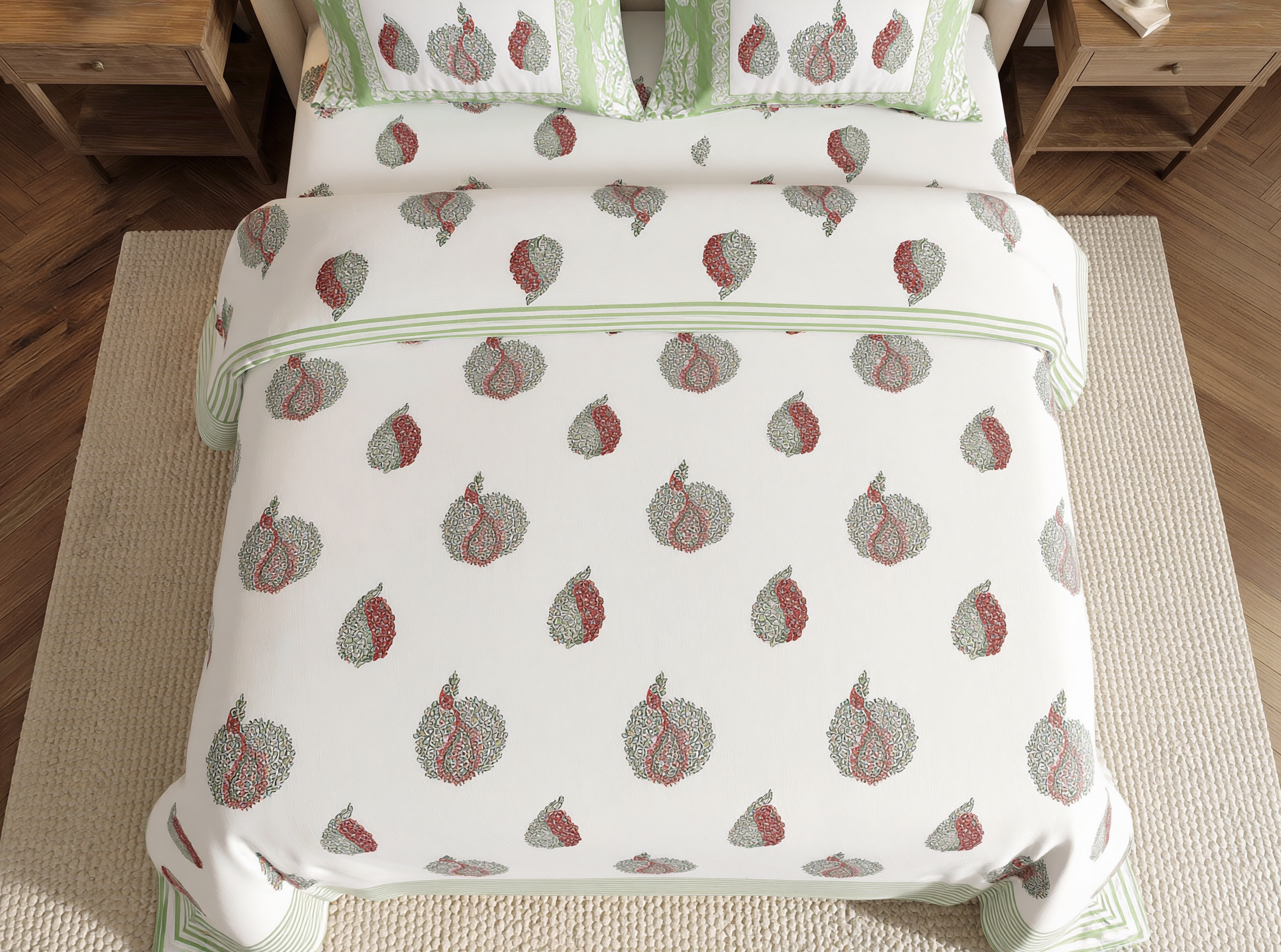 Prabhavati - 350 TC Handblock Pure Cotton Bedsheet Set