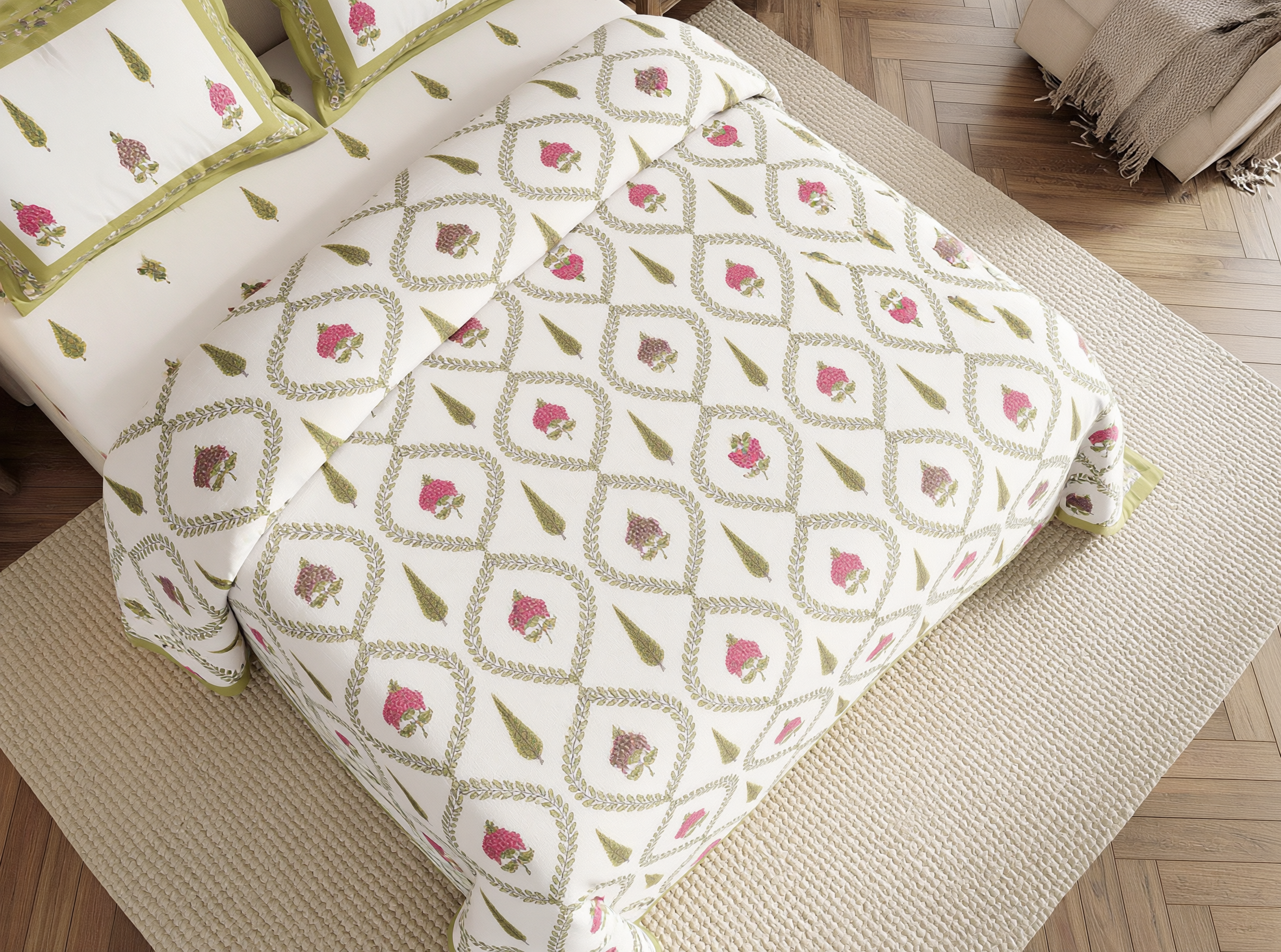 Sanskriti - 350 TC Handblock Pure Cotton Bedsheet Set