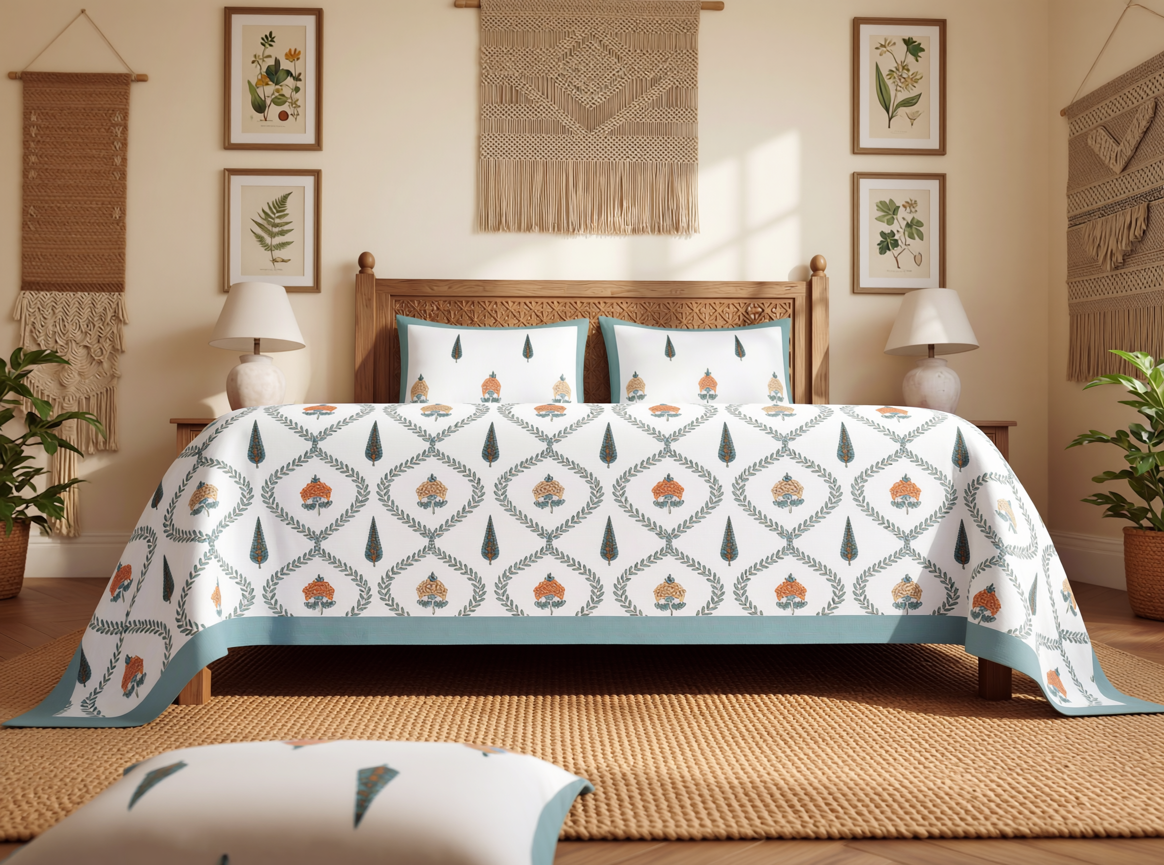 Chitraya - 350 TC Handblock Pure Cotton Bedsheet Set