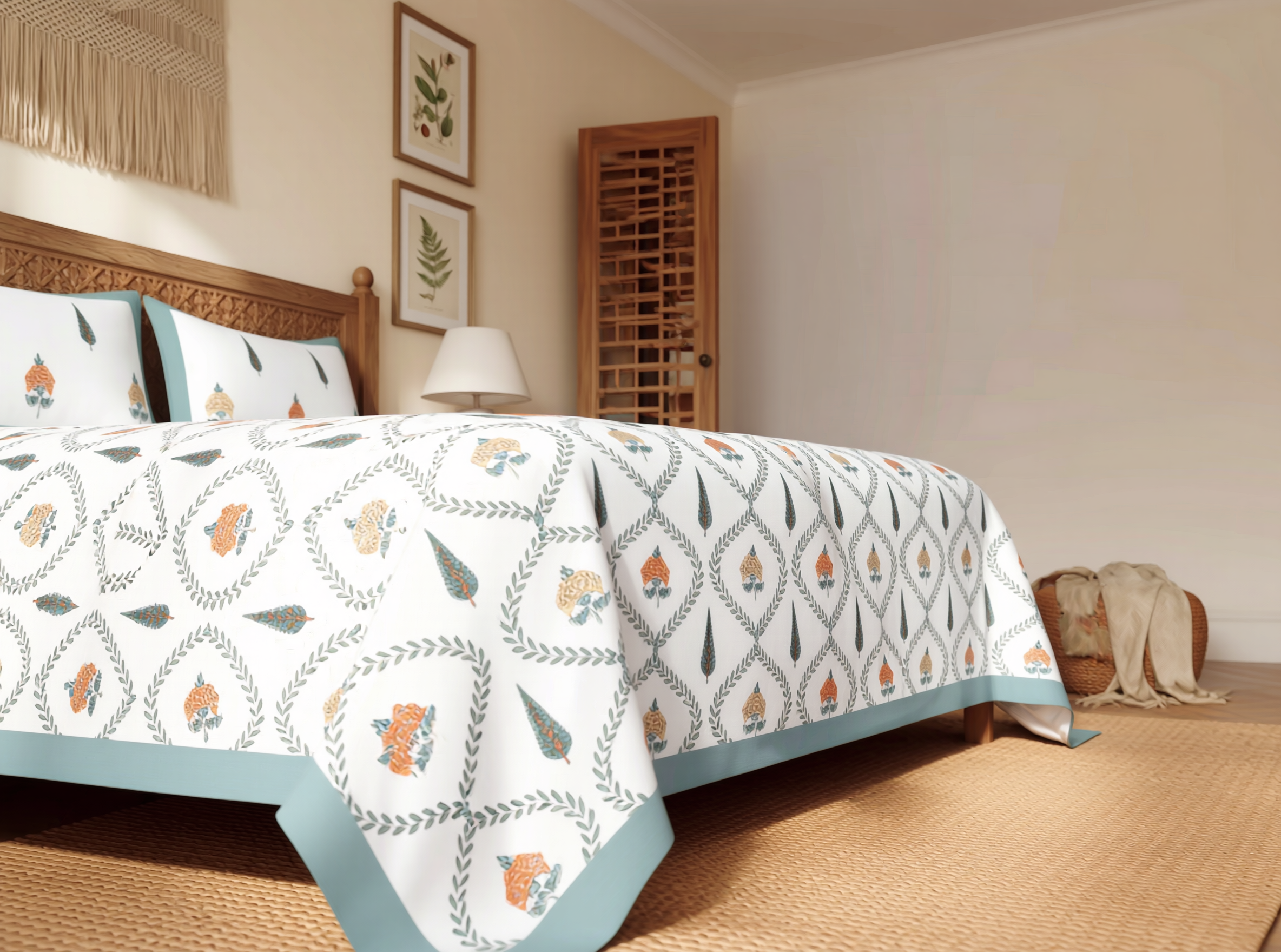 Chitraya - 350 TC Handblock Pure Cotton Bedsheet Set