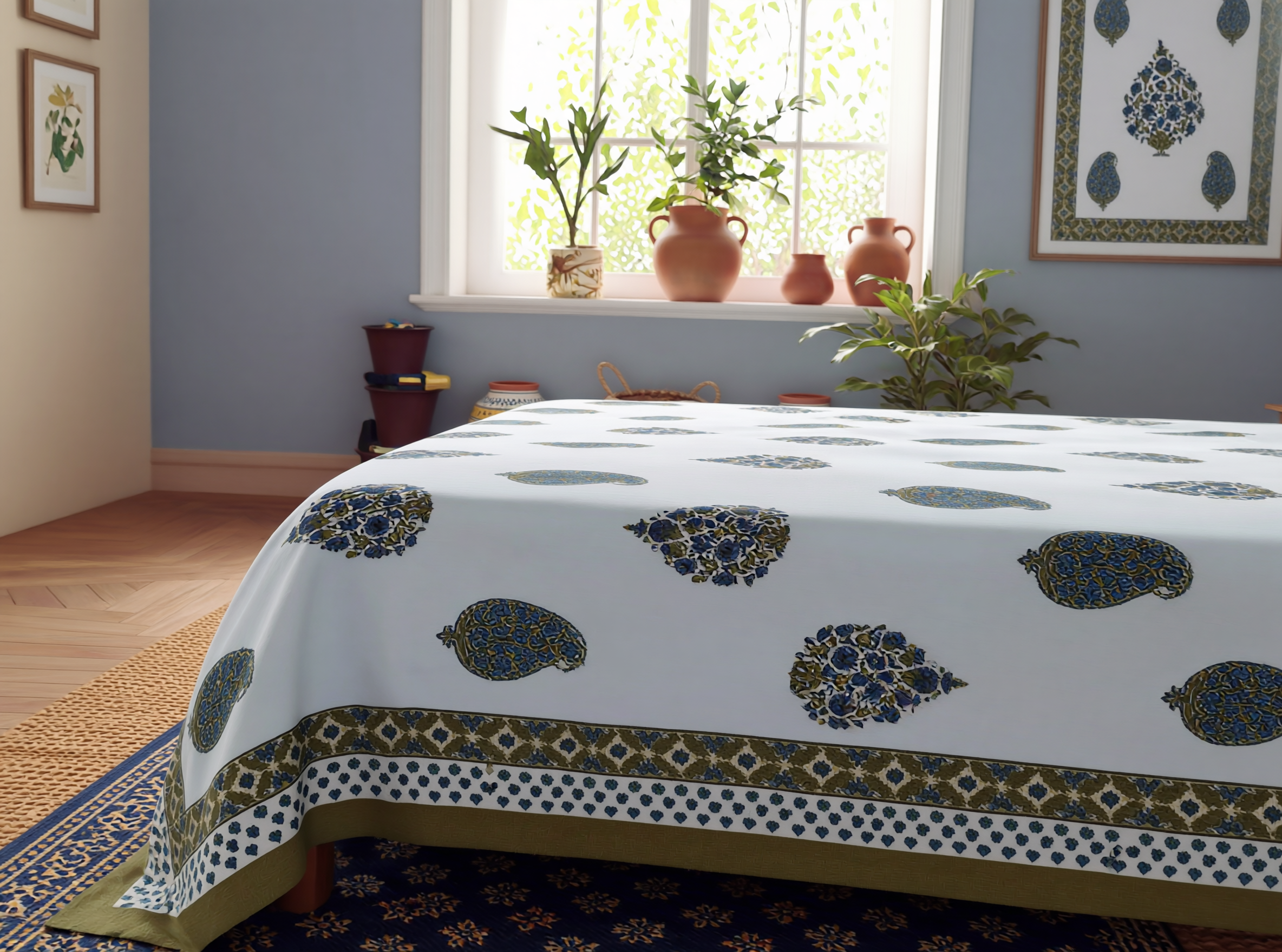 Sanju - 350 TC Handblock Printed Pure Cotton Bedsheet Set