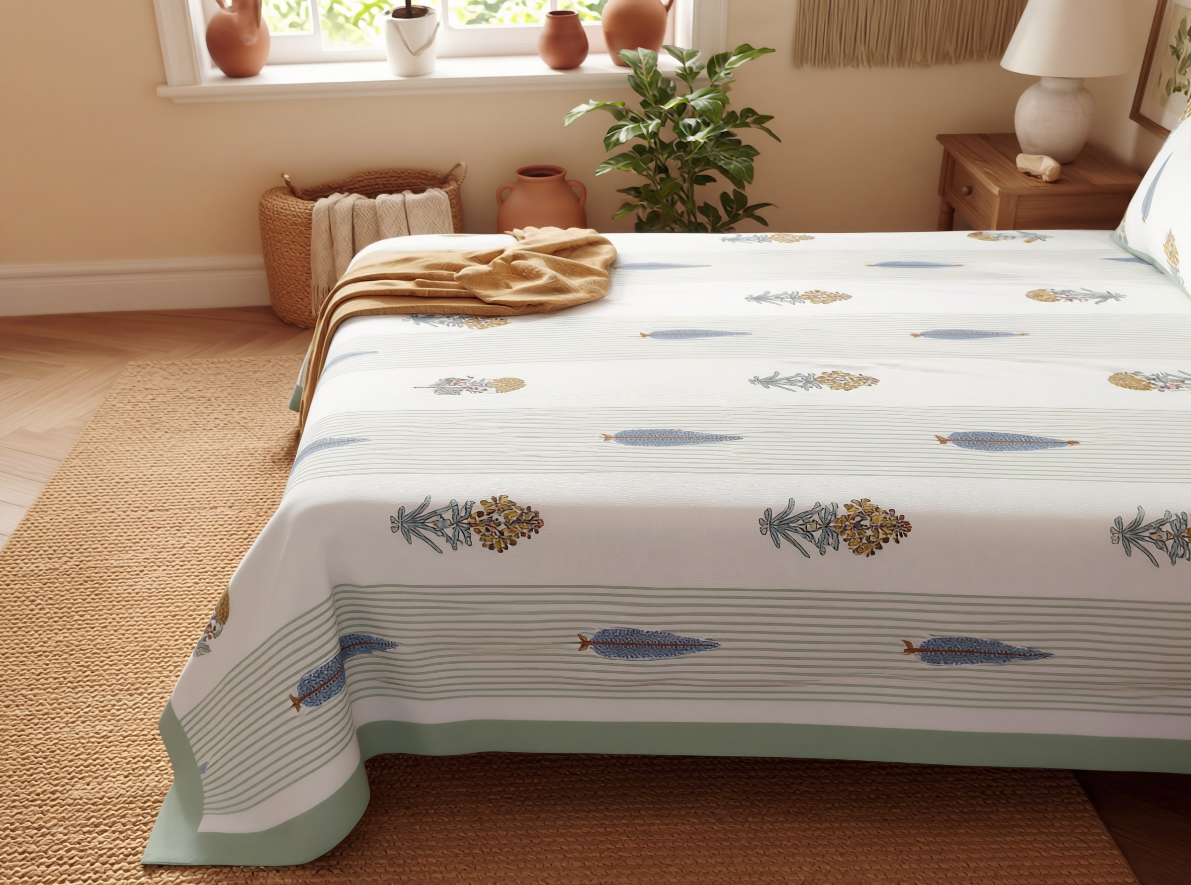 Rajsi - 350 TC Handblock Pure Cotton Bedsheet Set