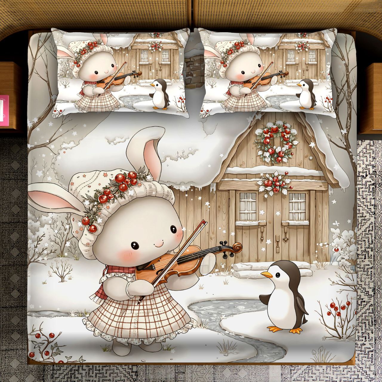 Fairy Tale Rabbit 7D Bedsheet Set – White