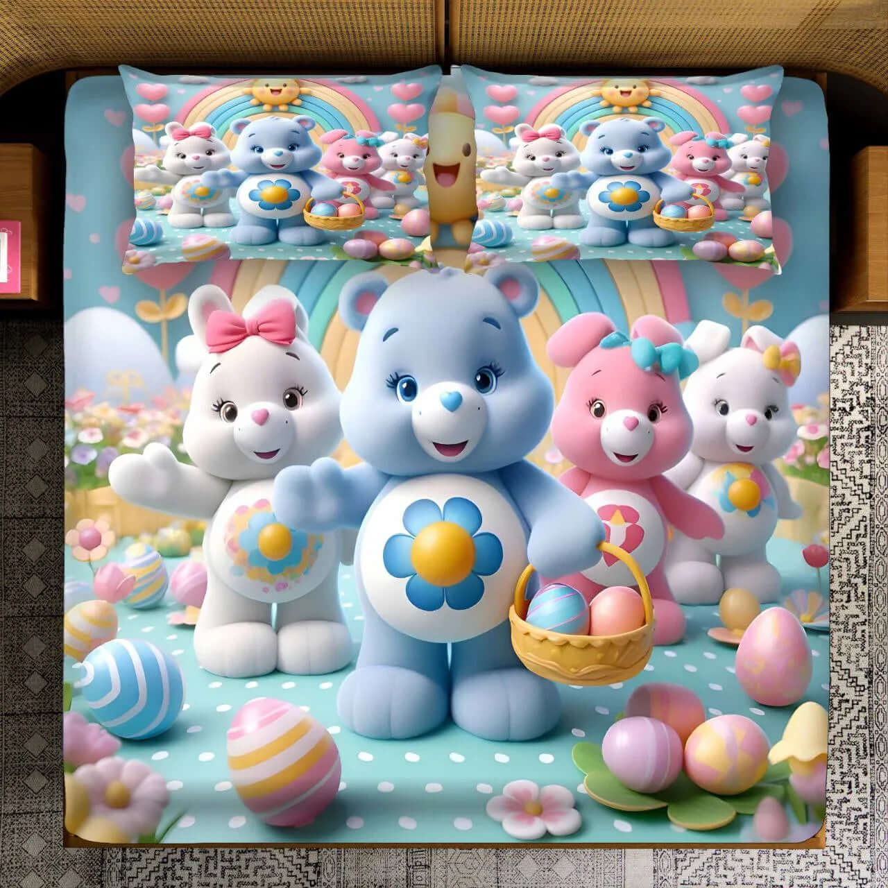 Fairy Tale Flying Doves Collection Double Bedsheet | Digital Print Set – Blue - VIRASAAH