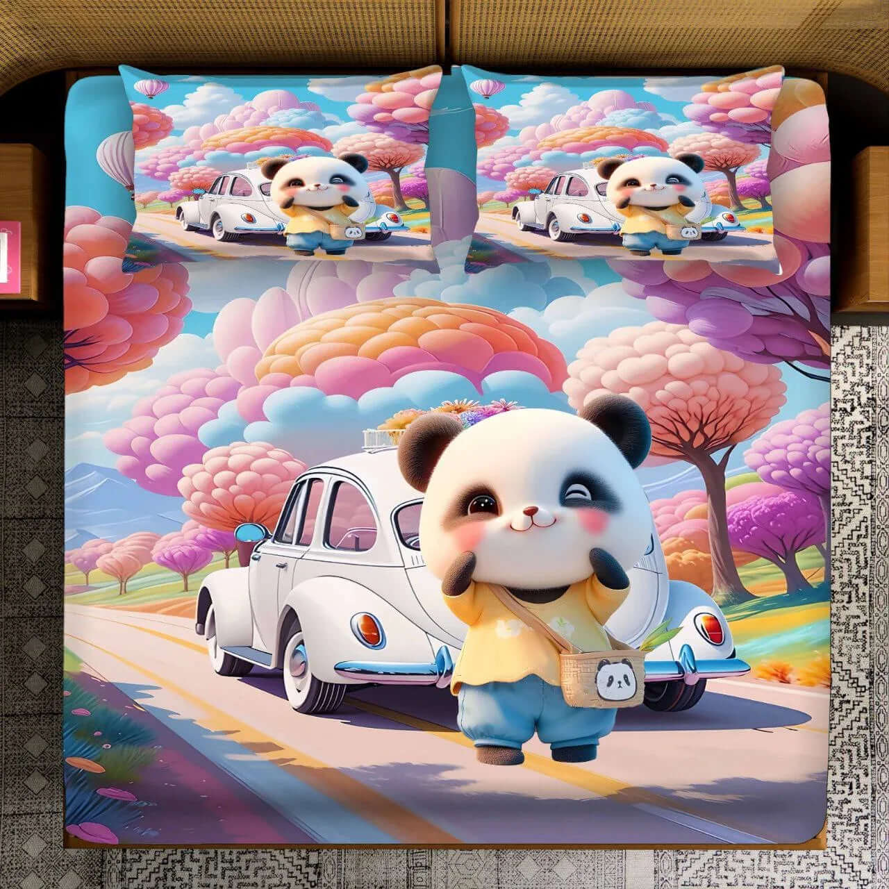 Fairy Tale Flying Doves Collection Double Bedsheet | Digital Print Set – Blue - VIRASAAH