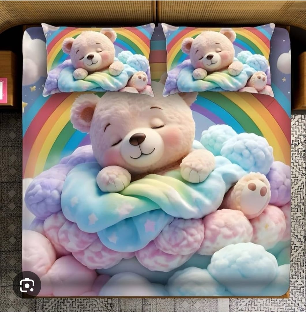 Fairy Tale Dreamy Cub 7D Bedsheet set - blue