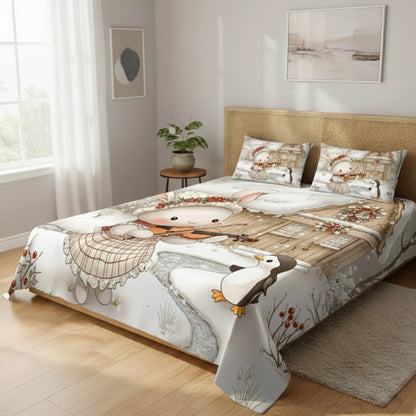 Fairy Tale Rabbit Double Bedsheet Set – White - VIRASAAH
