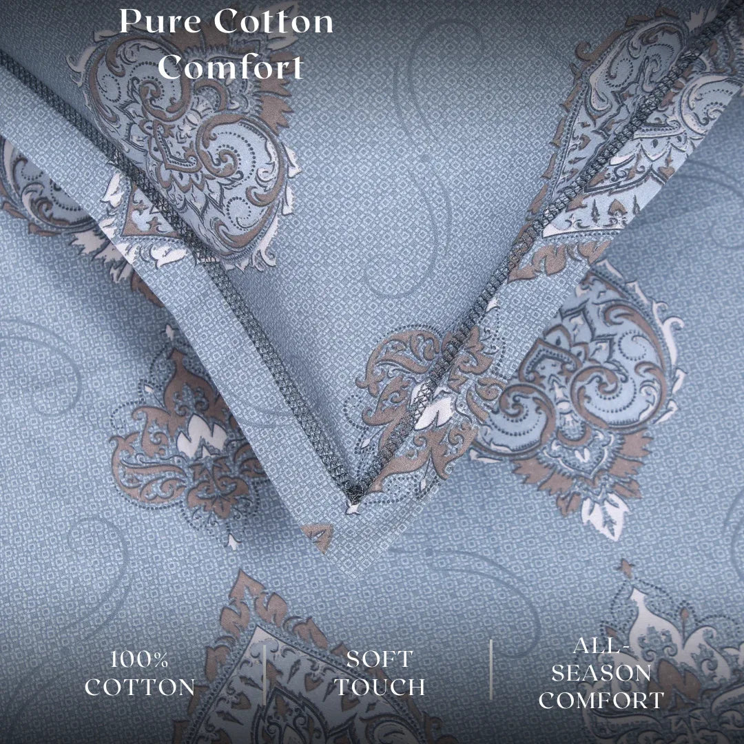 Royale Spread - Mercerized Cotton Bedsheet with two pillowcases | Gray Pitch - VIRASAAH